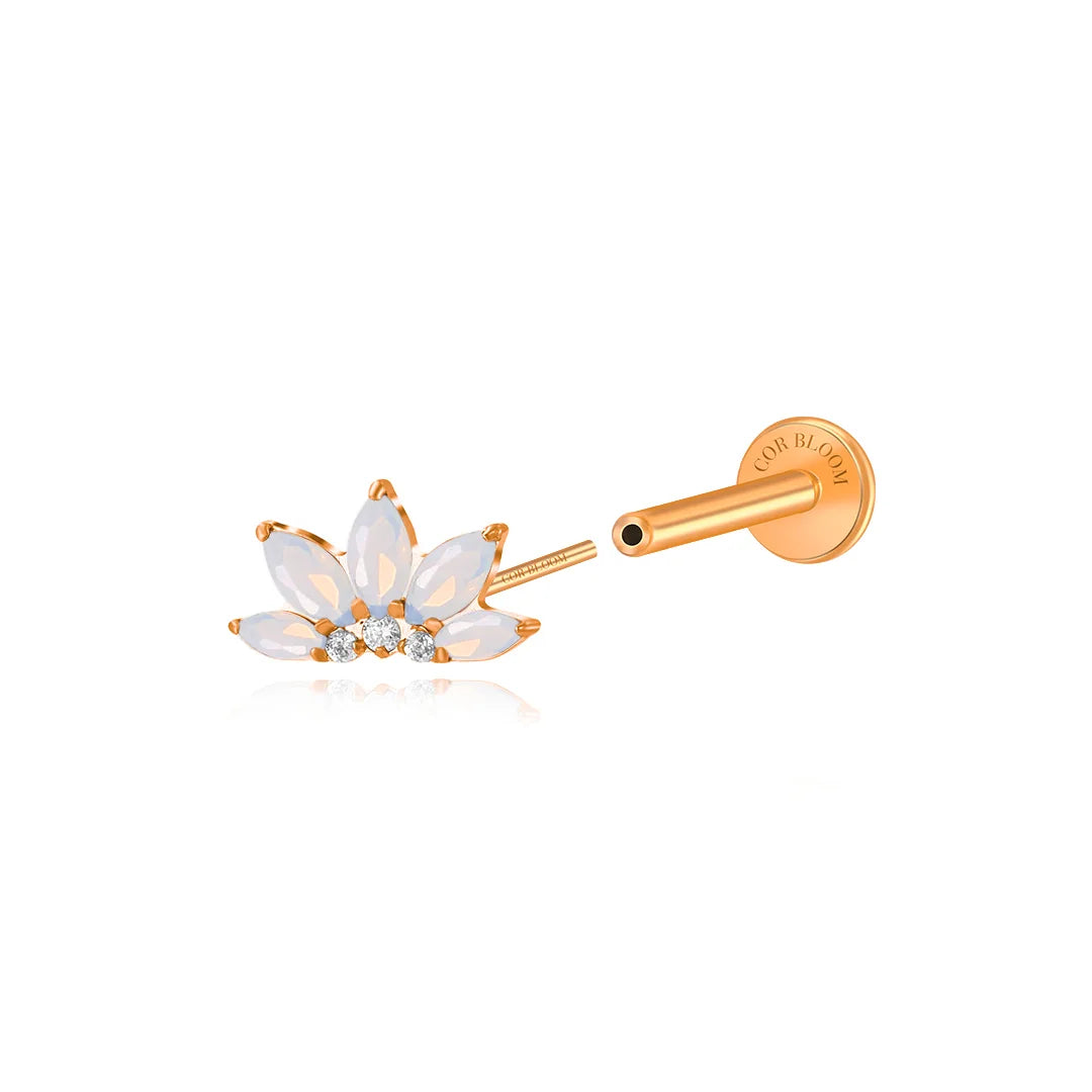Titanium Xanthe White Moonstone Lotus Flat Back Stud