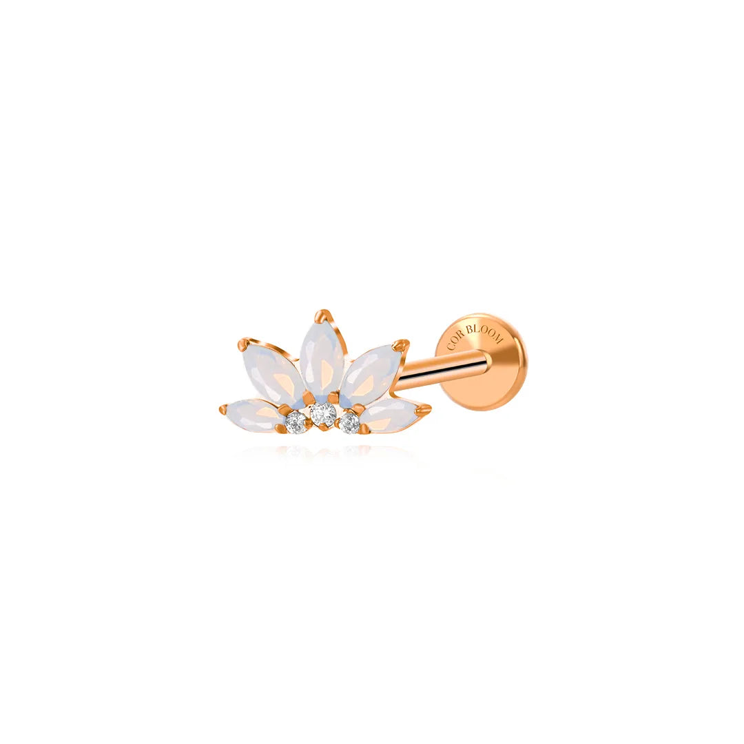 Titanium Xanthe White Moonstone Lotus Flat Back Stud
