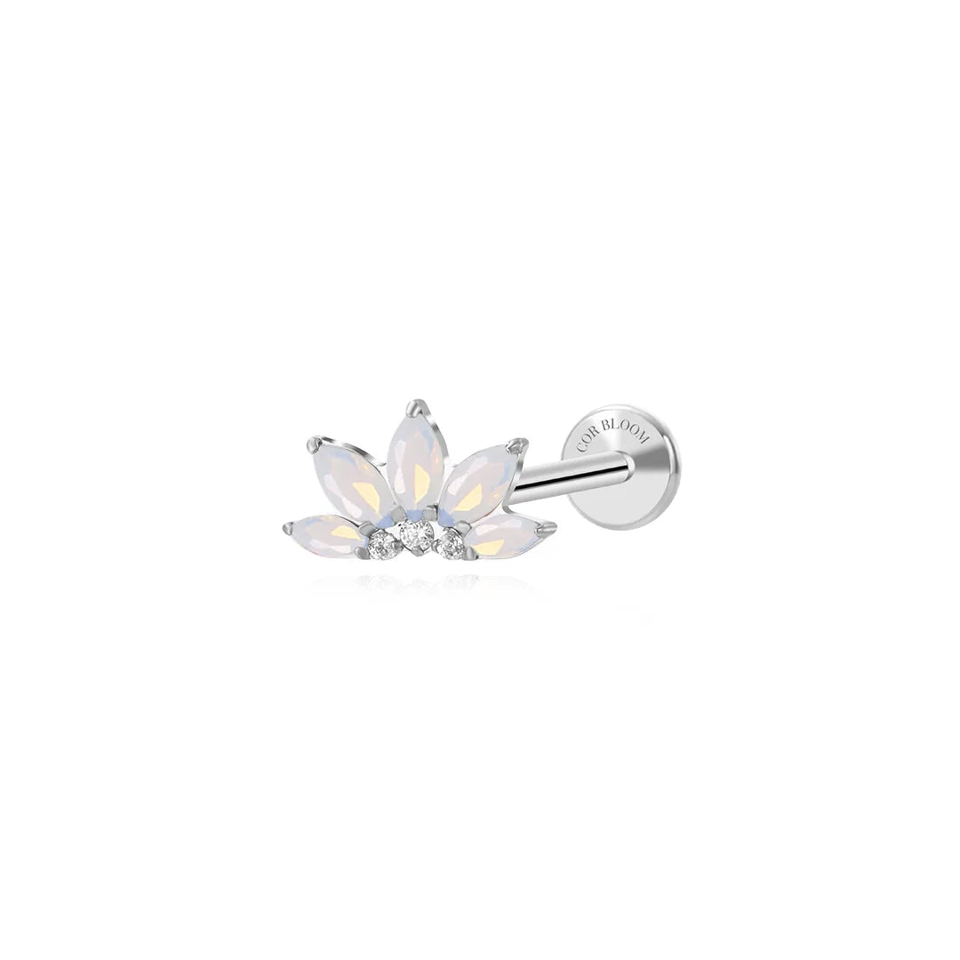 Titanium Xanthe White Moonstone Lotus Flat Back Stud