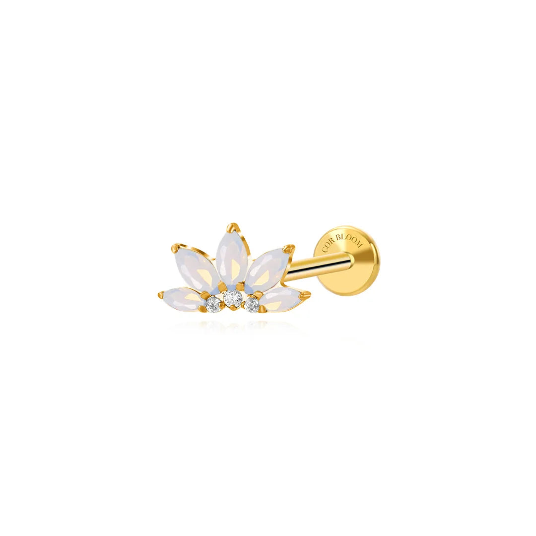 Titanium Xanthe White Moonstone Lotus Flat Back Stud