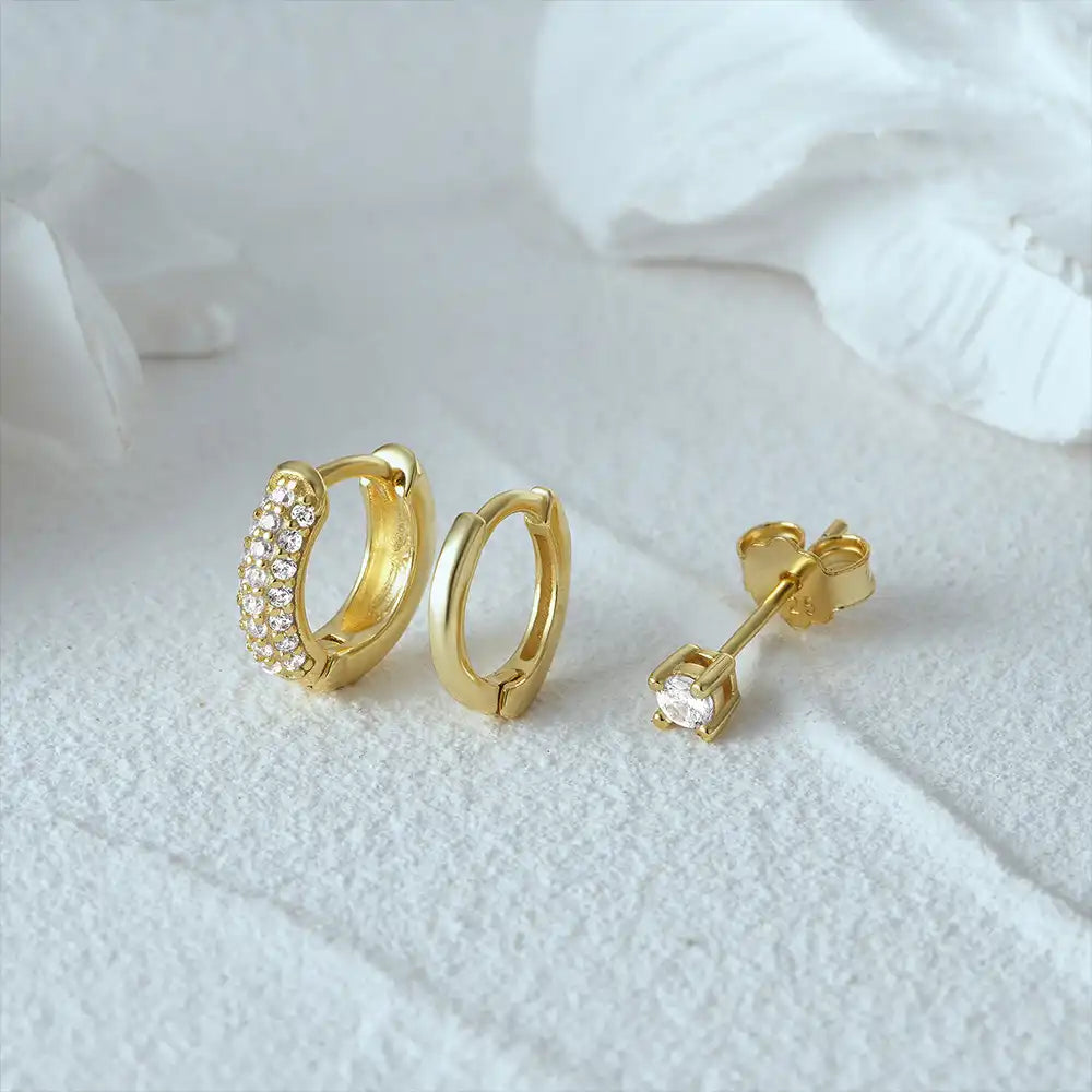 Duo Classic Hoop & CZ Stud Earring Set
