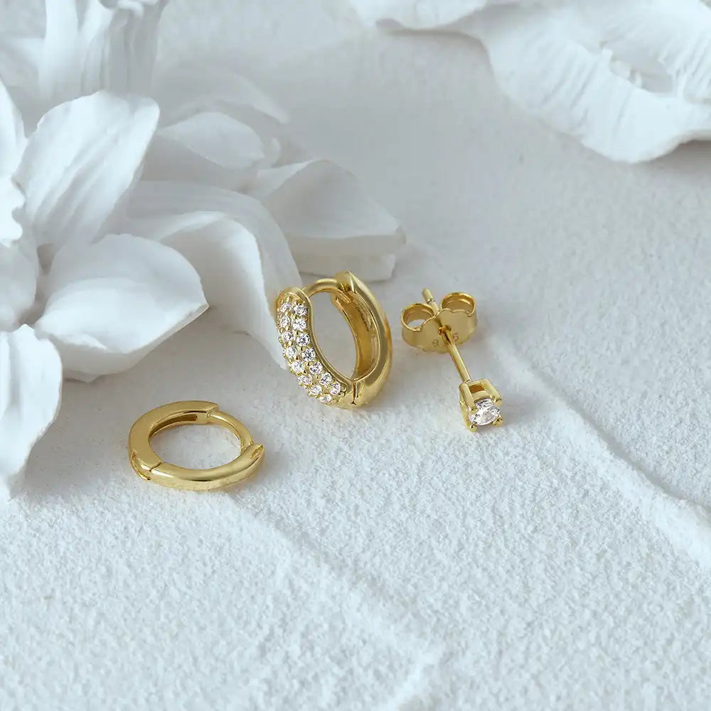Duo Classic Hoop & CZ Stud Earring Set