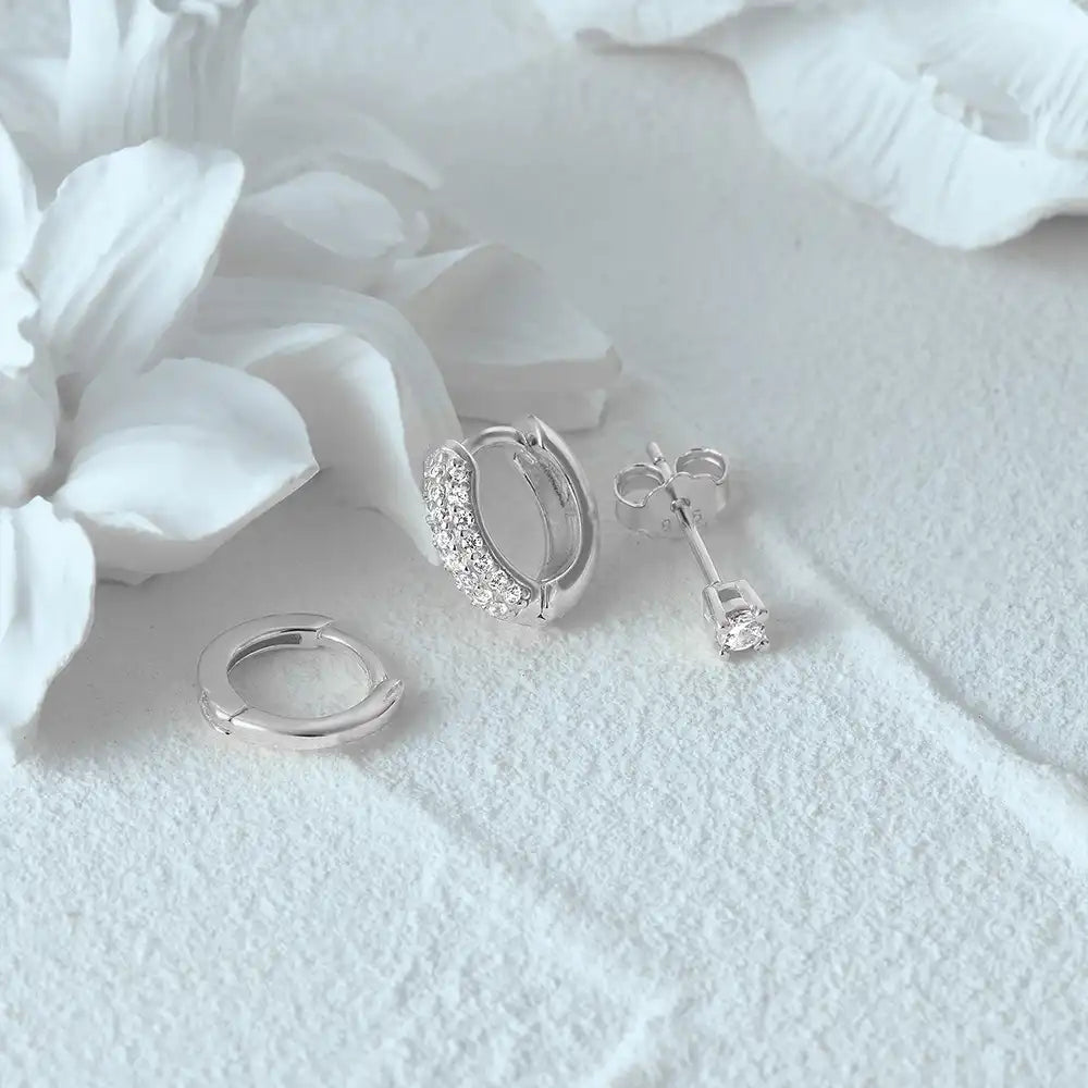Duo Classic Hoop & CZ Stud Earring Set