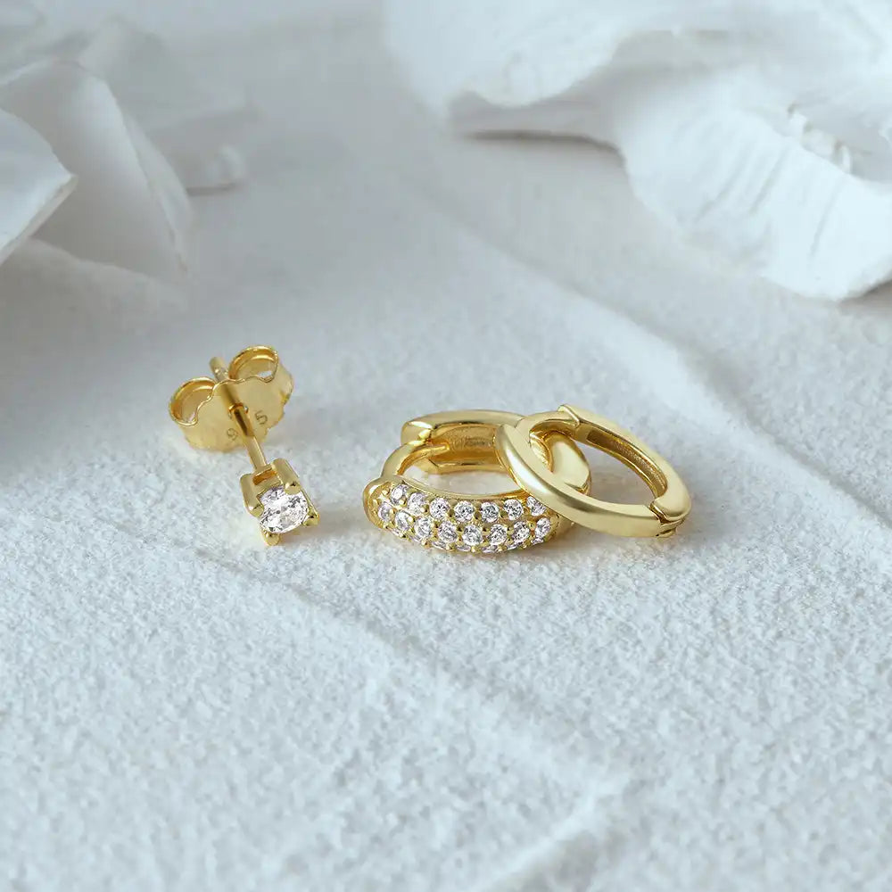 Duo Classic Hoop & CZ Stud Earring Set