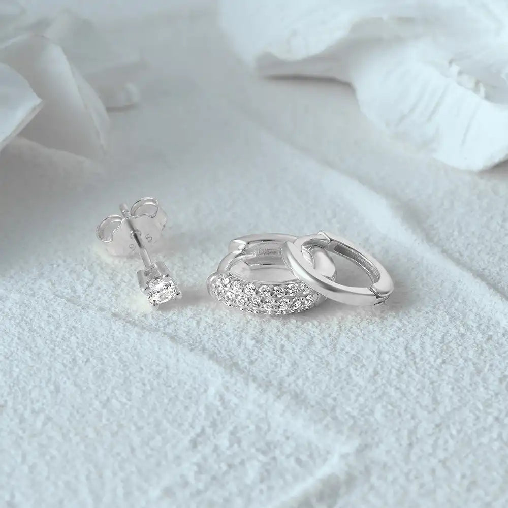 Duo Classic Hoop & CZ Stud Earring Set