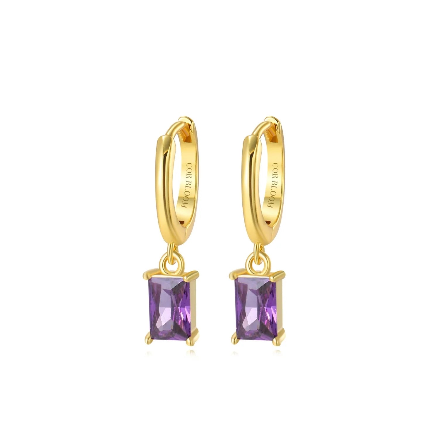 Amelia Amethyst Baguette Hoop Earrings