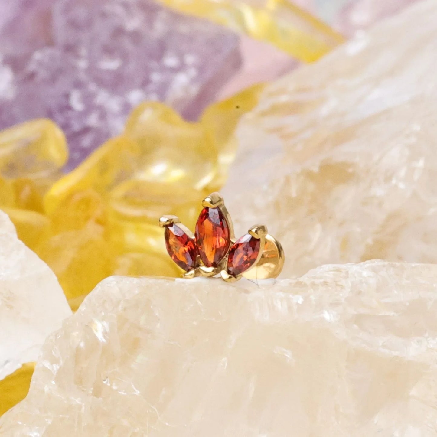 Myla Red Garnet Three-Petal Flat Back Stud