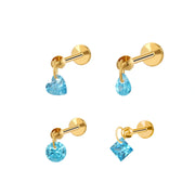 Titanium Floating Aquamarine Charm Flat Back Stud Earring