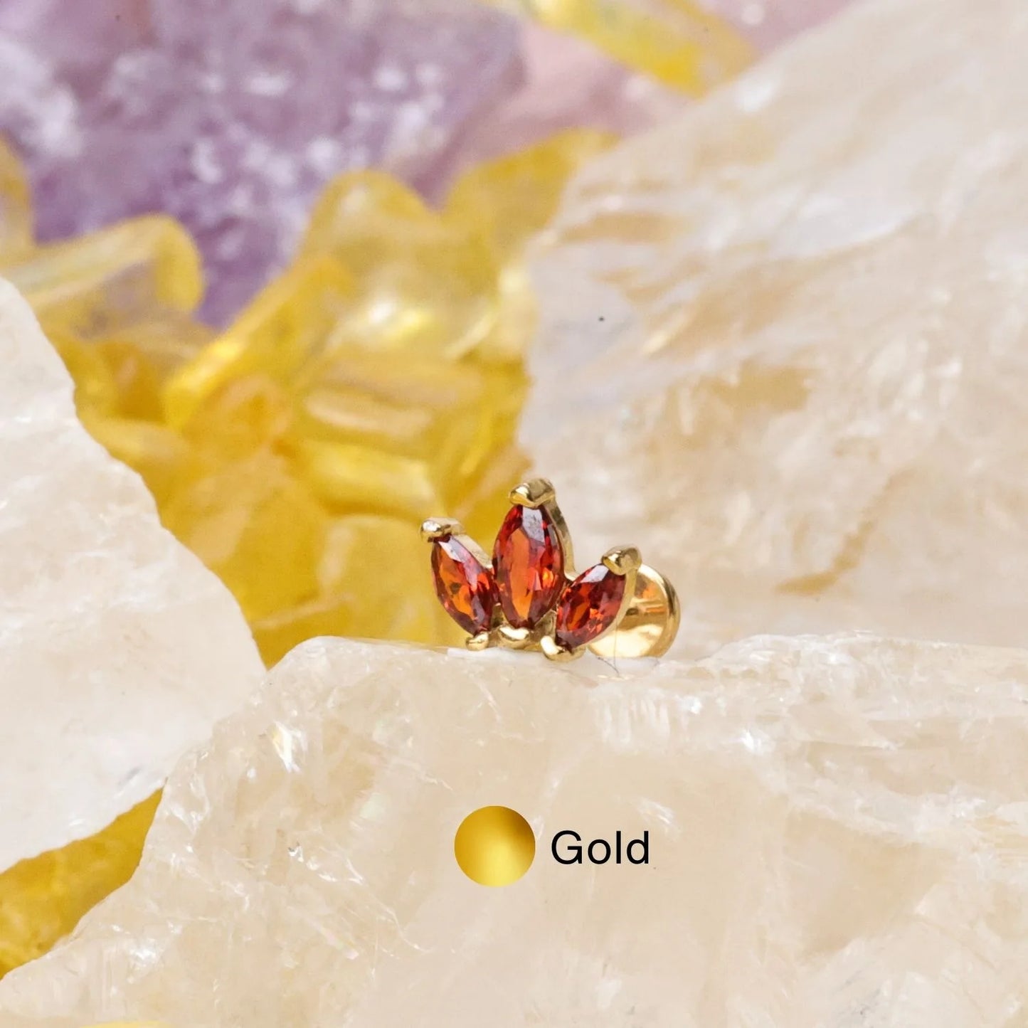 Myla Red Garnet Three-Petal Flat Back Stud