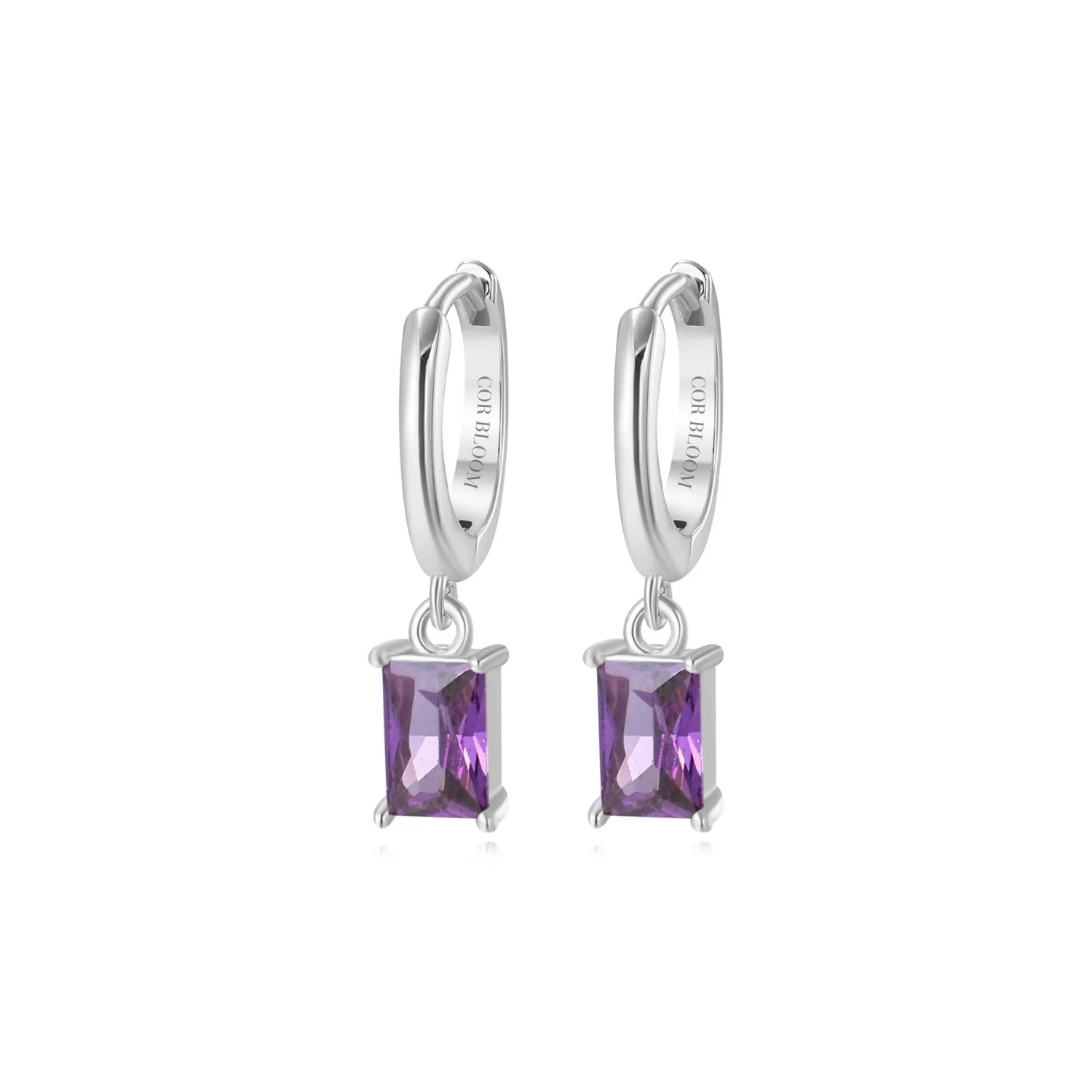 Amelia Amethyst Baguette Hoop Earrings
