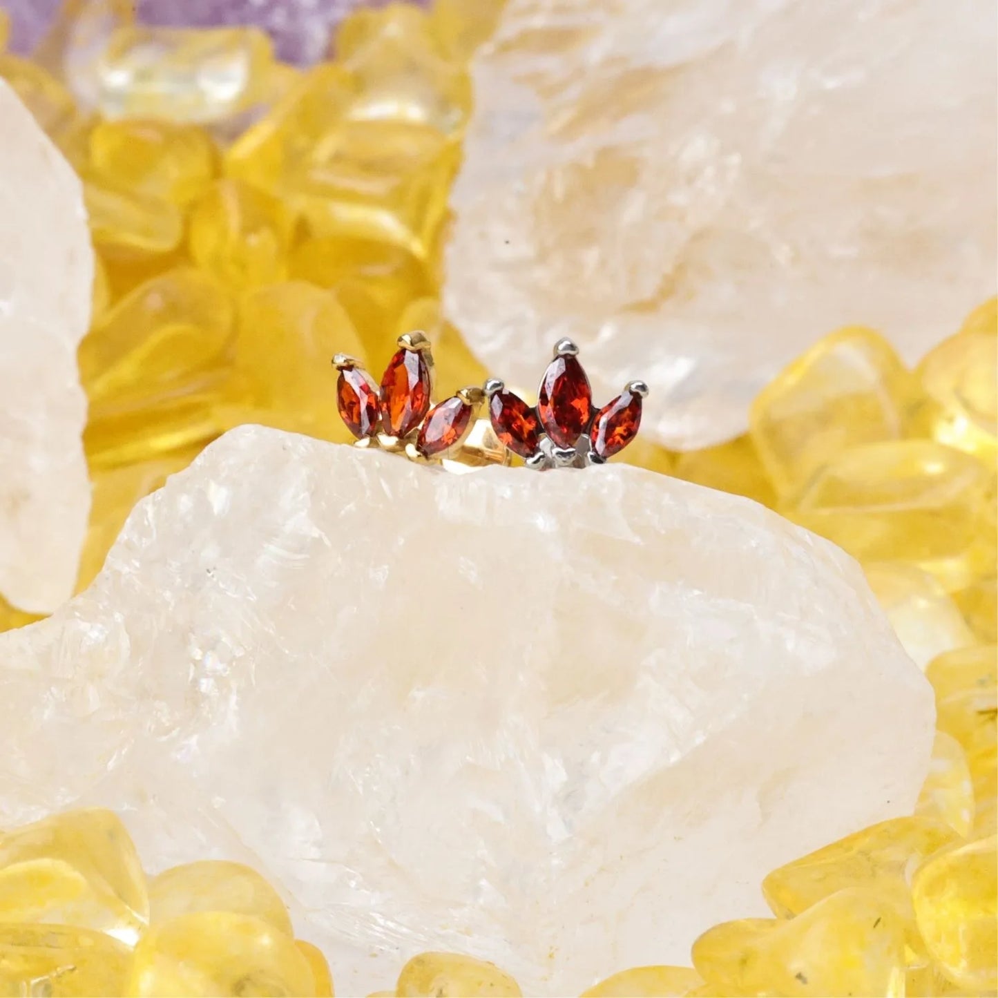 Myla Red Garnet Three-Petal Flat Back Stud