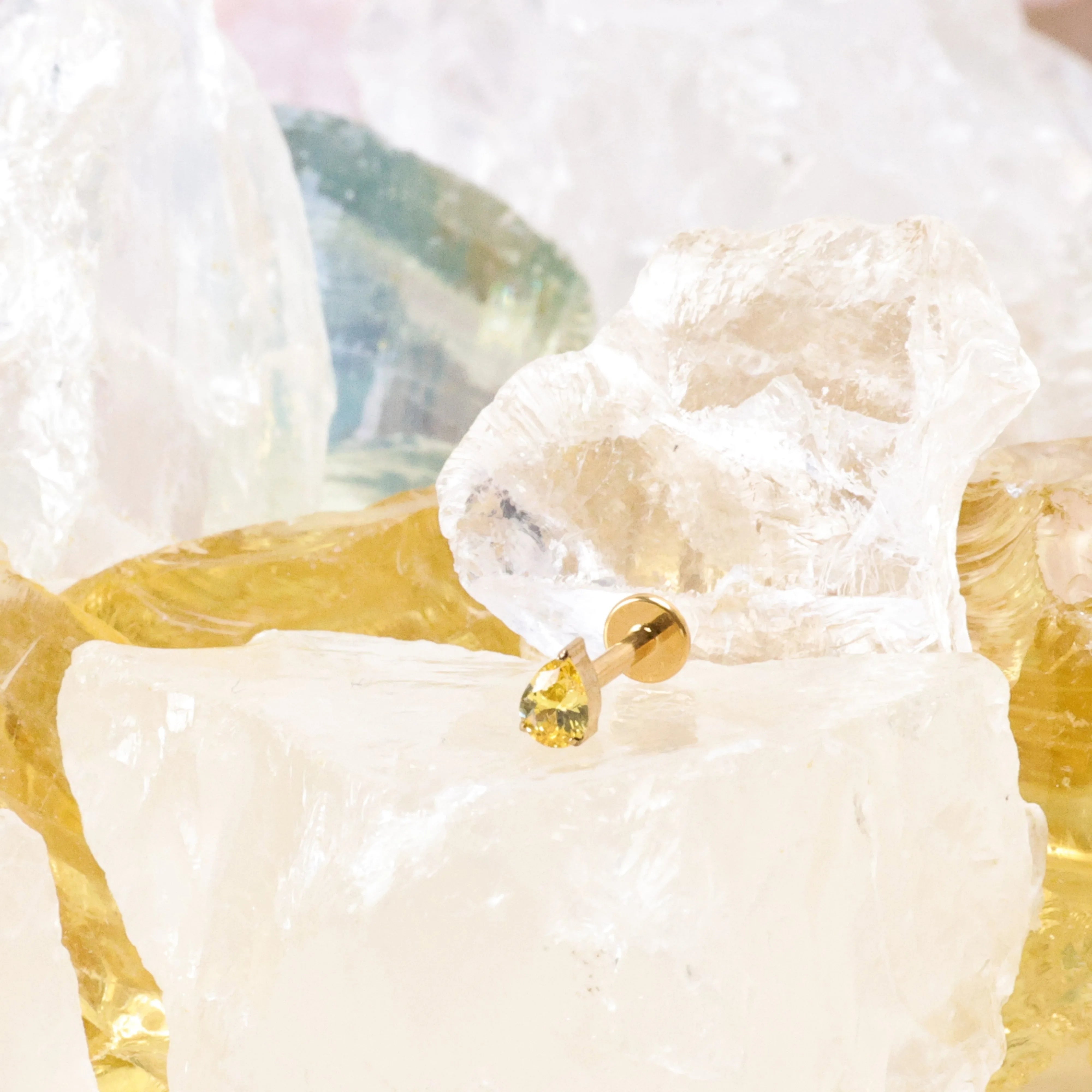 Titanium Apion Yellow Citrine Waterdrop Flat Back Stud