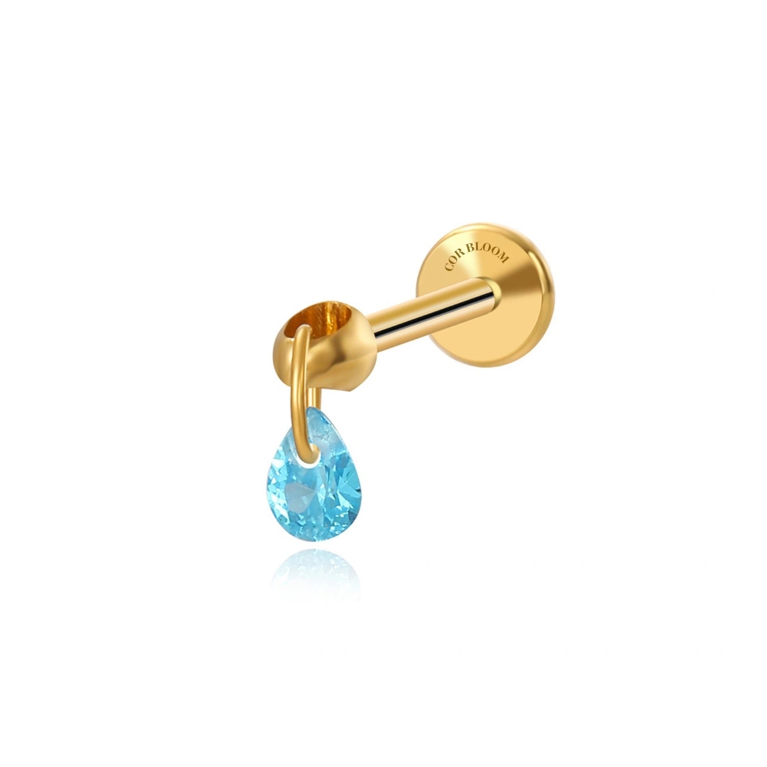 Titanium Floating Aquamarine Charm Flat Back Stud Earring