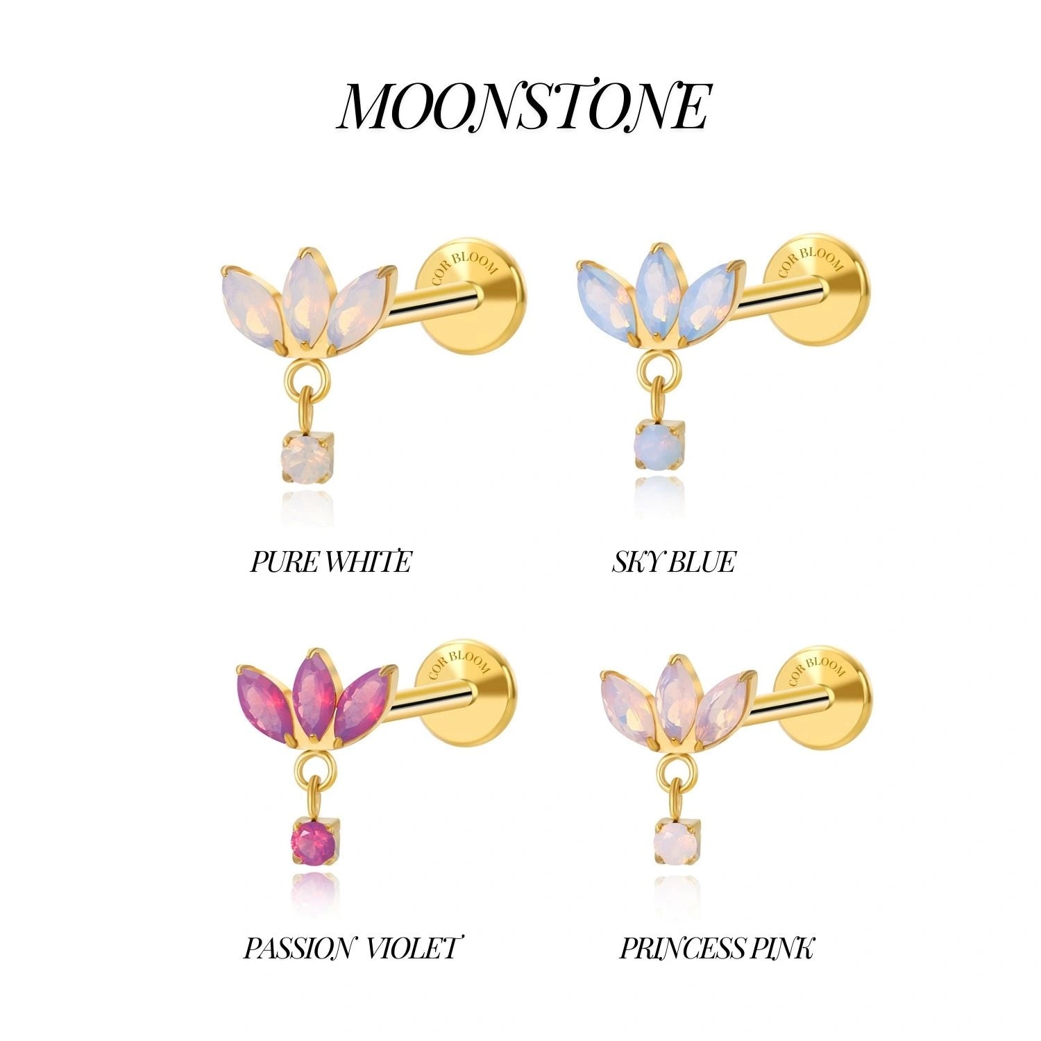 Titanium Sky Blue Moonstone Trio Marquise Piercing Stud