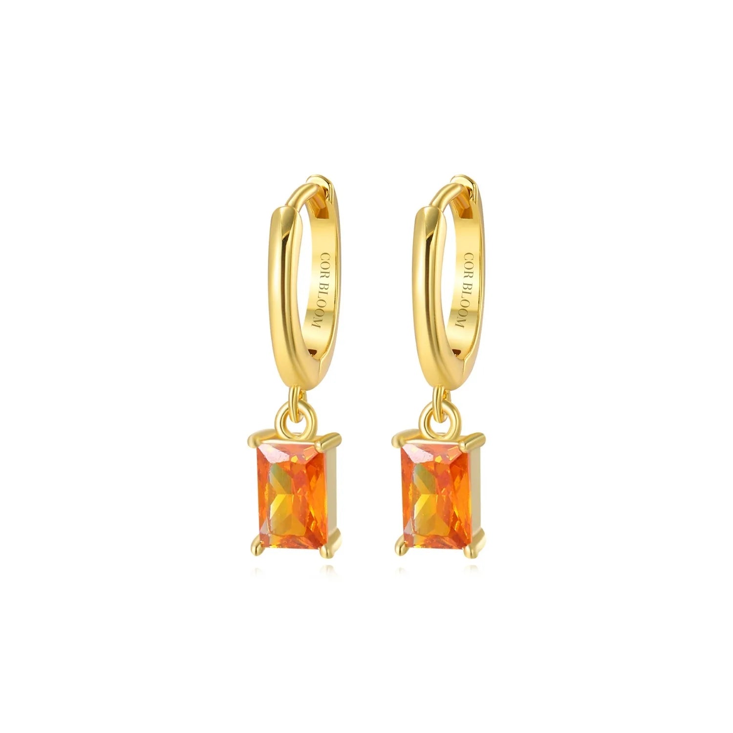 Amelia Orange Red Baguette Hoop Earrings
