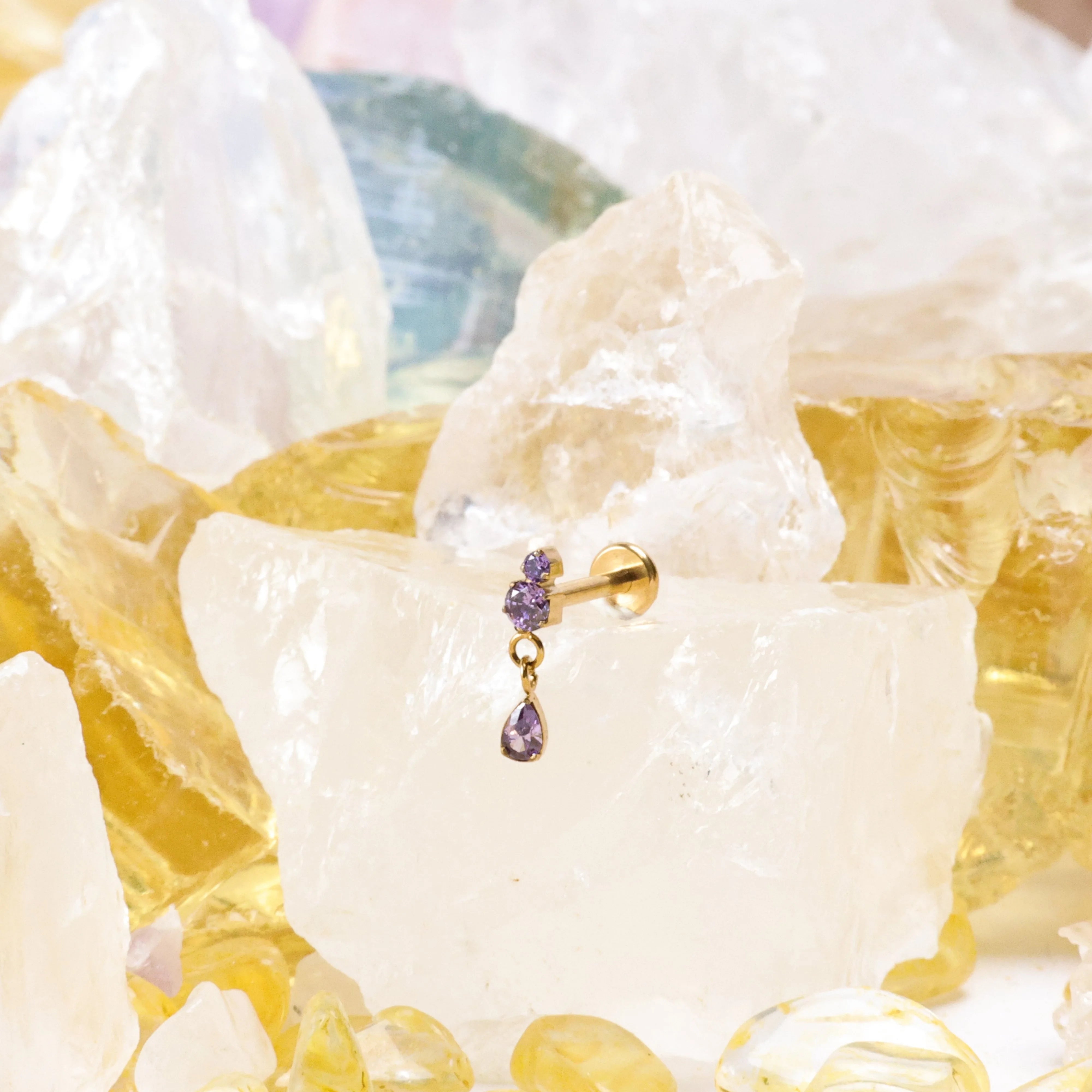 Titanium Yuri Waterdrop Push Pin Stud - Purple Amethyst
