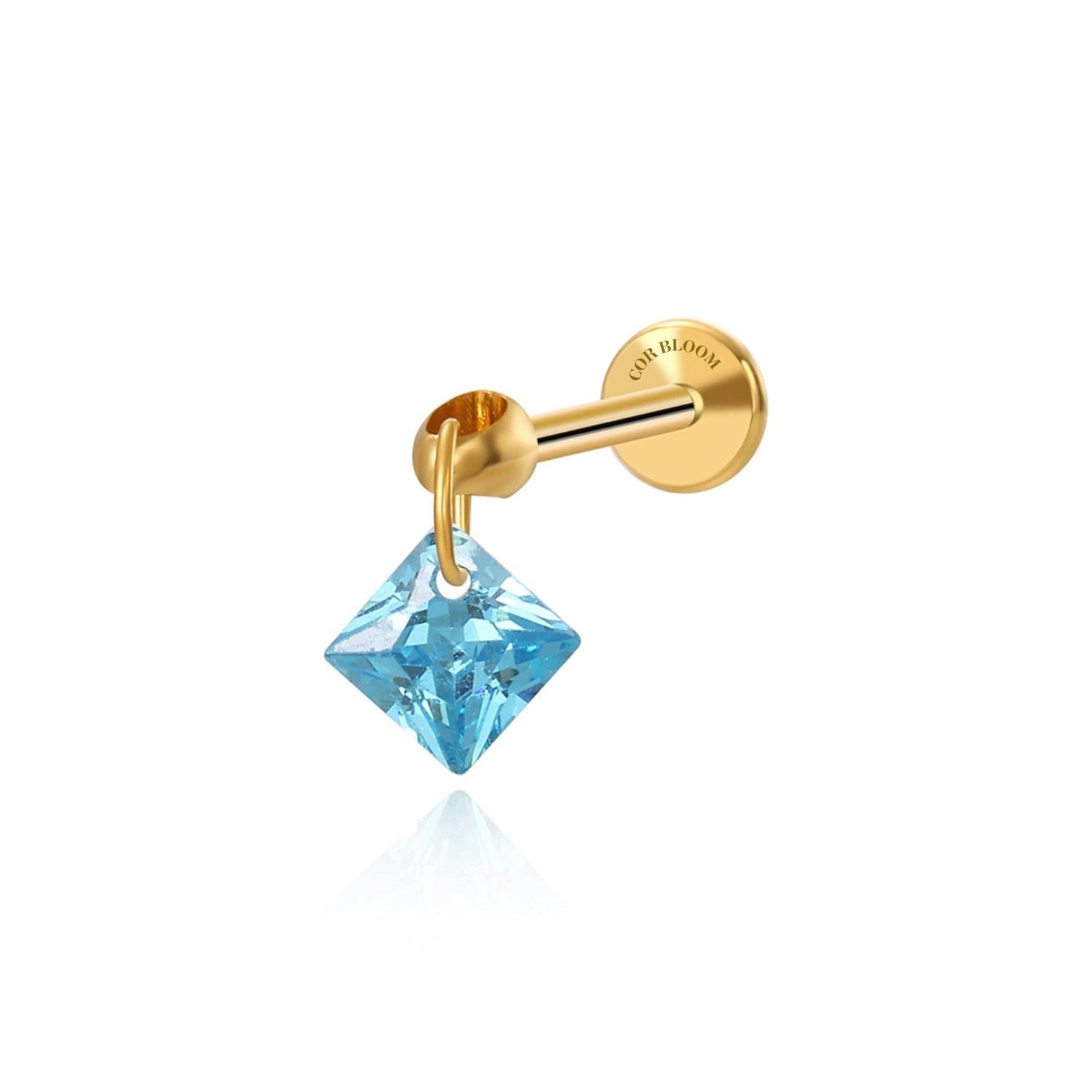 Titanium Floating Aquamarine Charm Flat Back Stud Earring