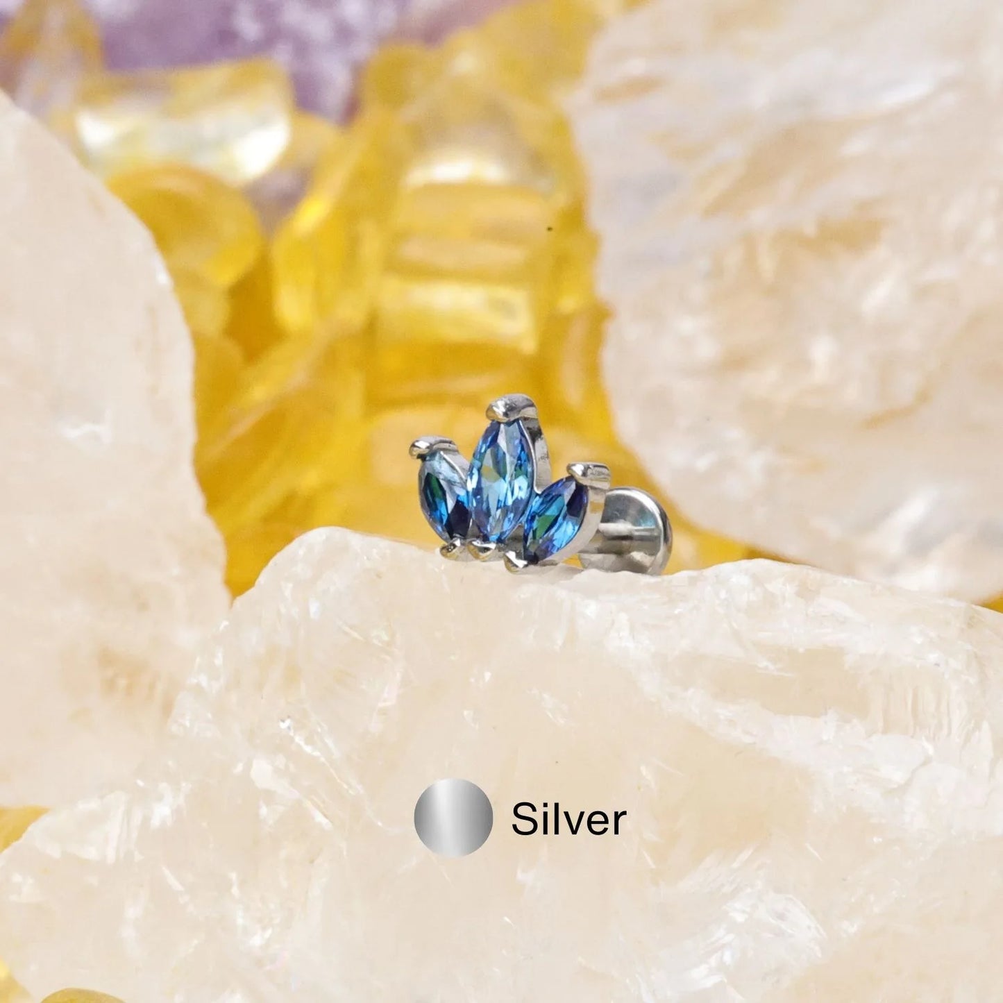 Myla Blue Sapphire Three-Petal Flat Back Stud