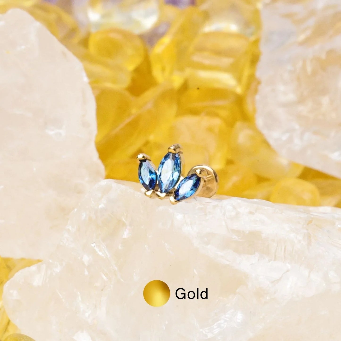 Myla Blue Sapphire Three-Petal Flat Back Stud