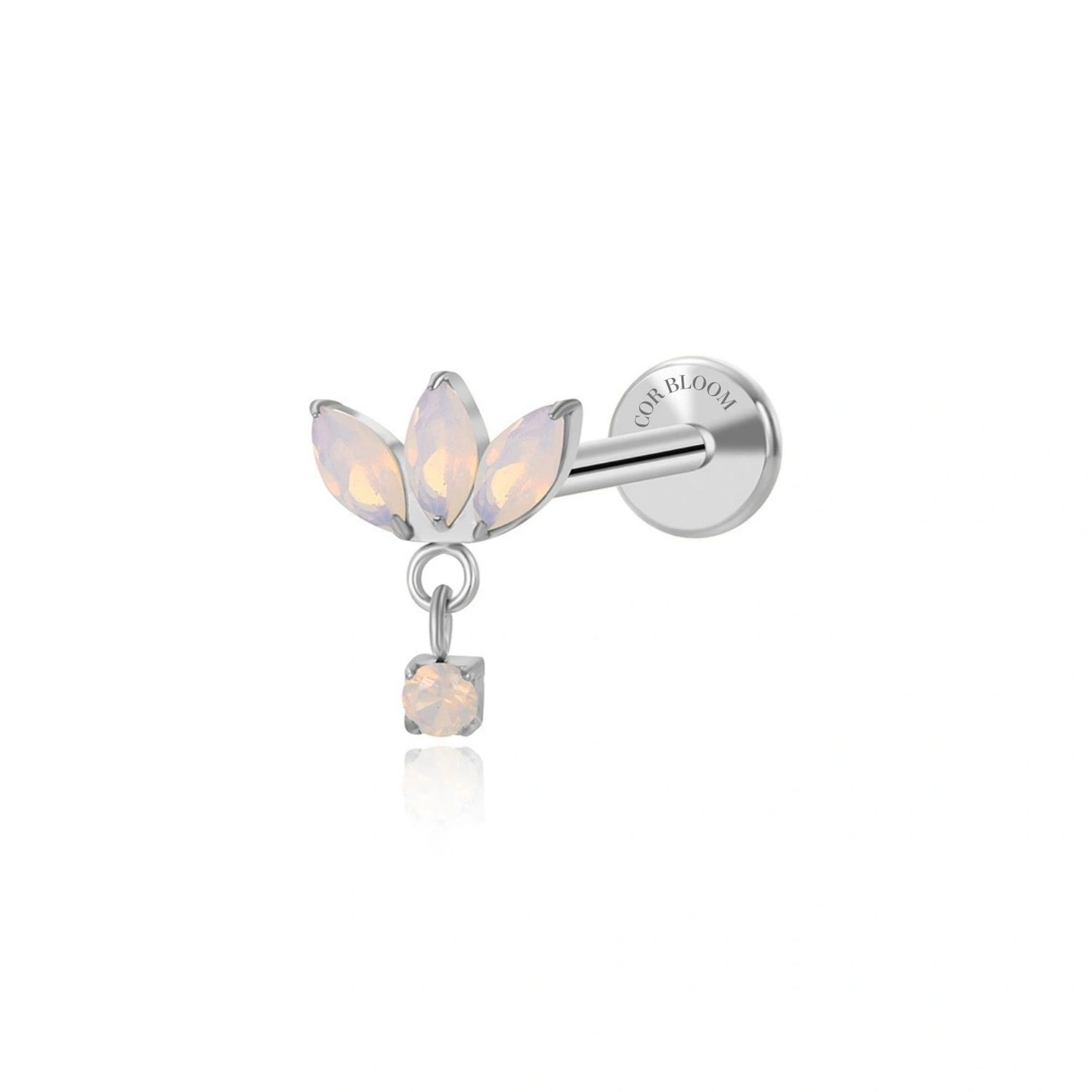 Titanium Pure White Moonstone Trio Marquise Piercing Stud