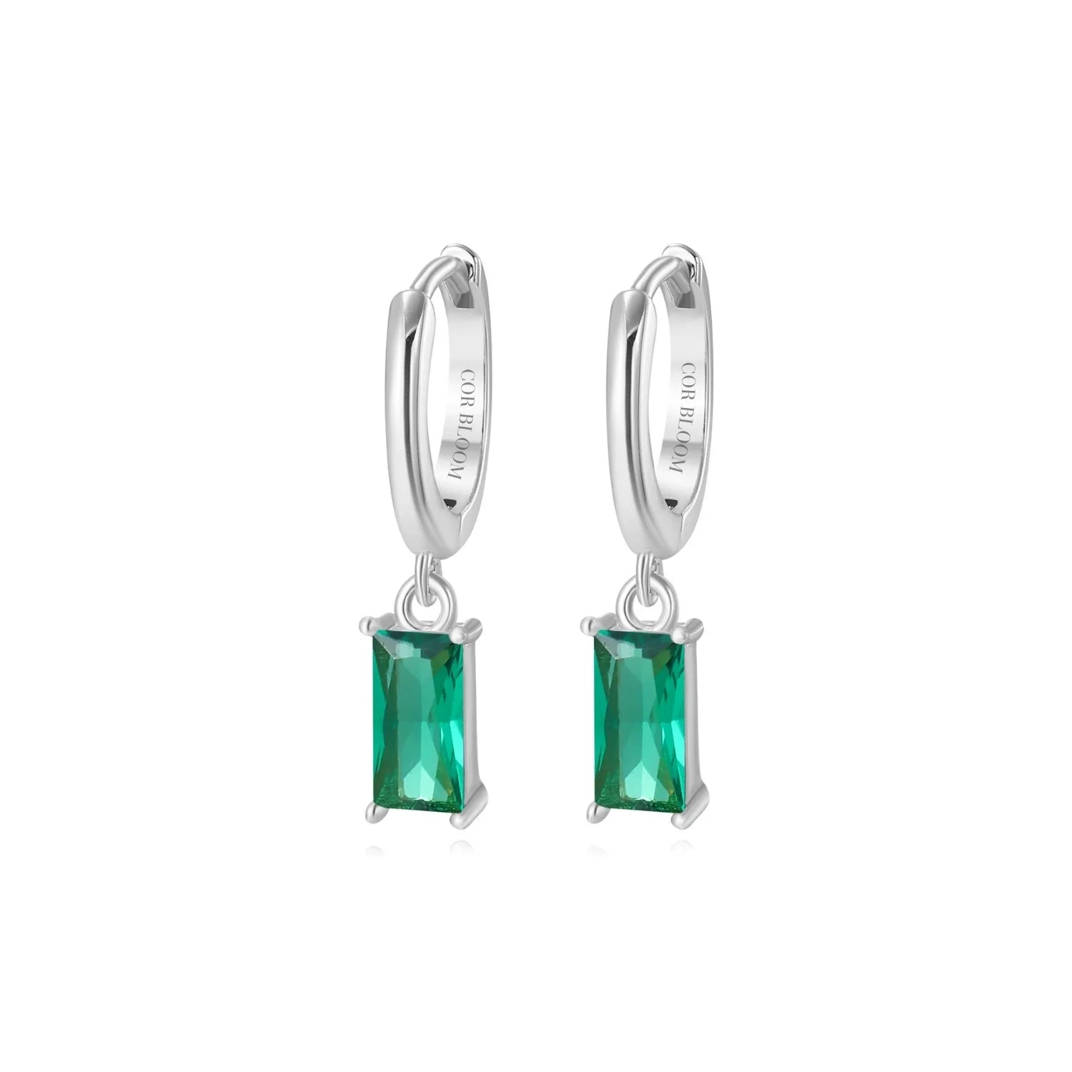 Amelia Green Emerald Baguette Hoop Earrings