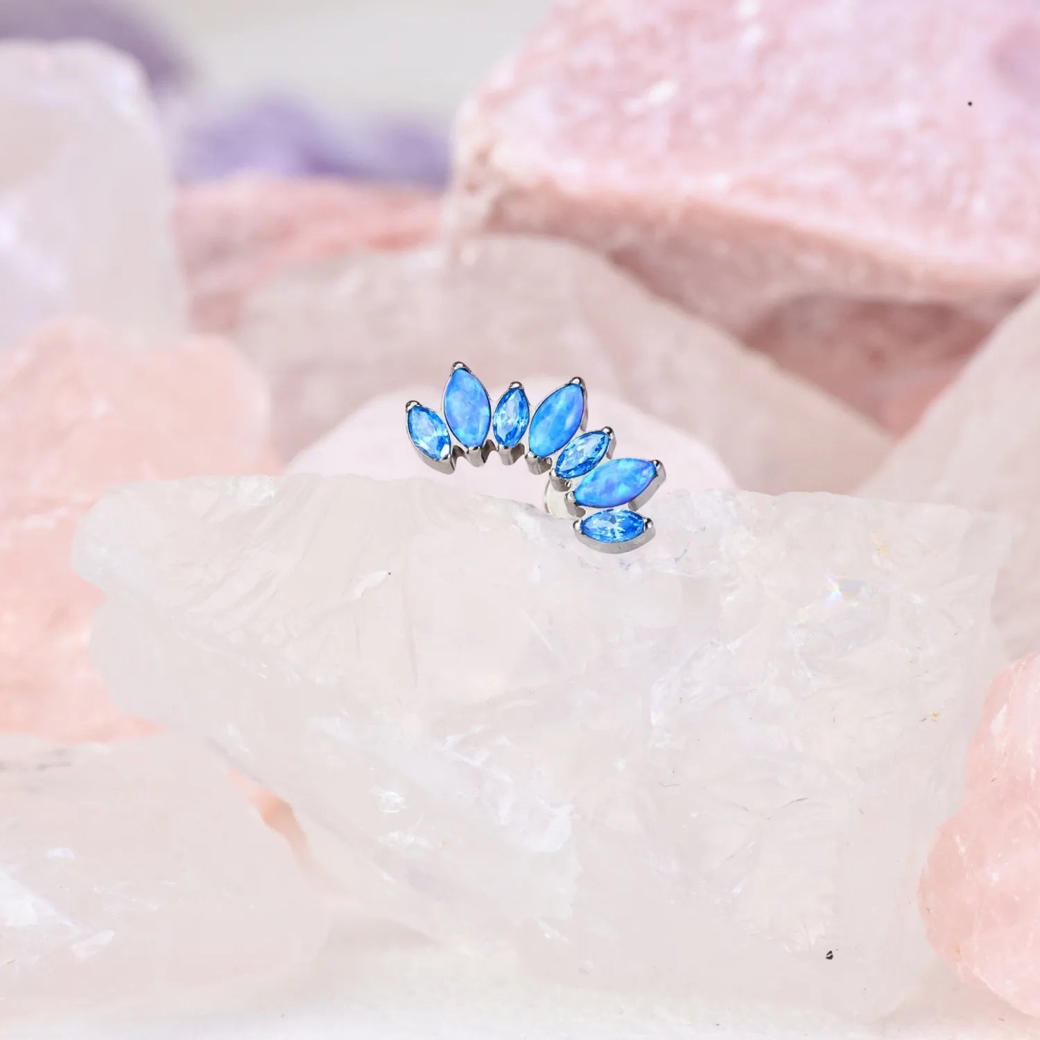 Titanium Blue Opal 7-Petal Crown Piercing Stud