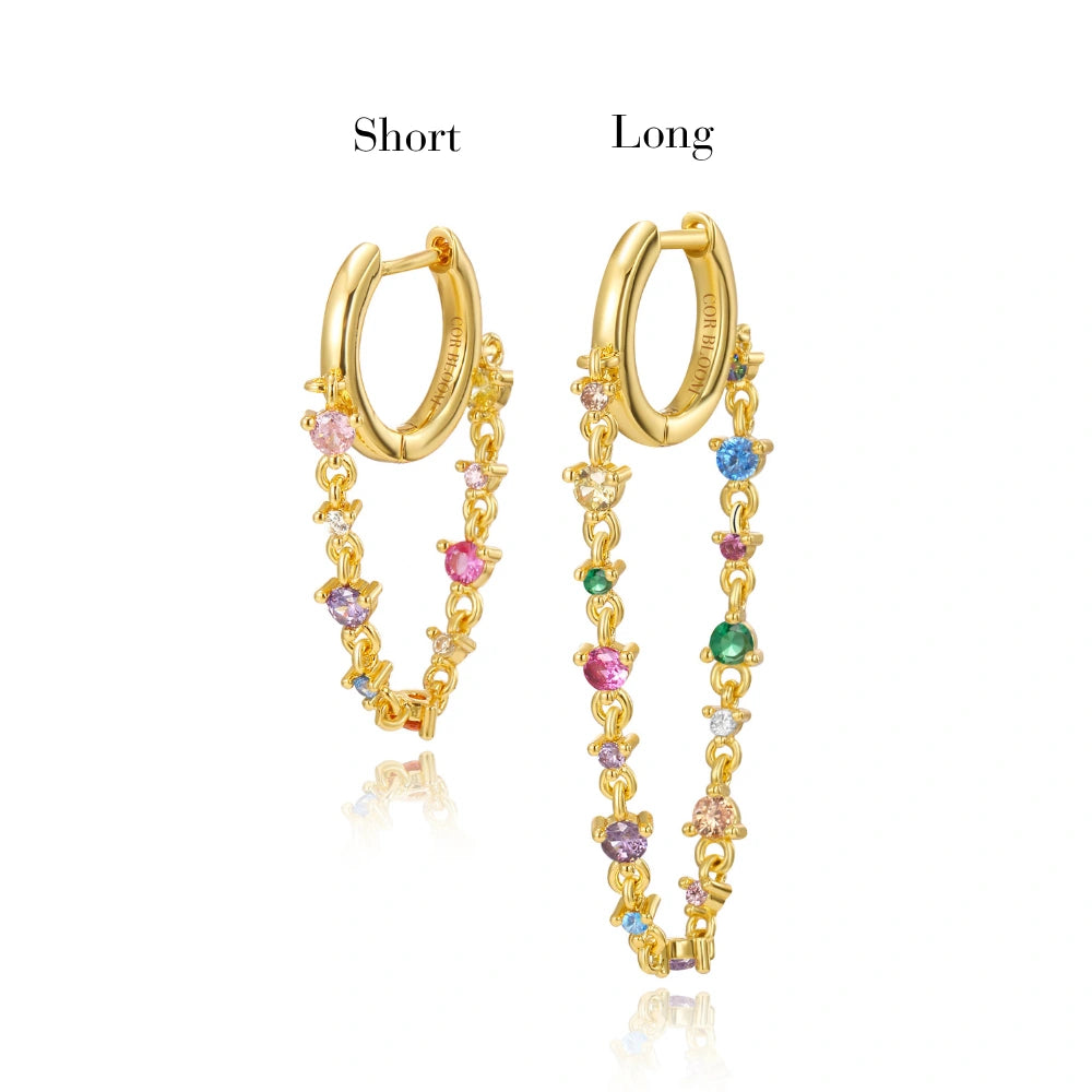 Livia Rainbow Gemstones Dangling Chain Hoop Earring