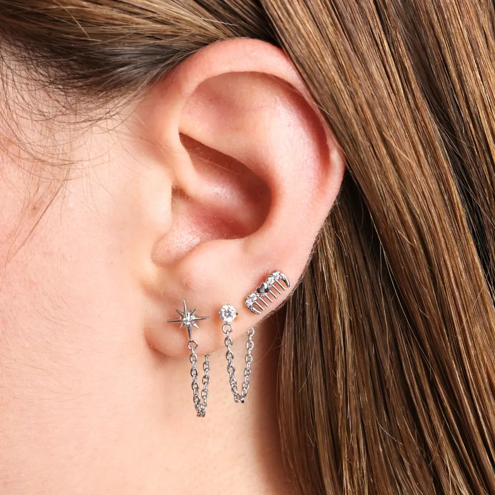 Titanium Elise Solitaire Diamond Chain Stud