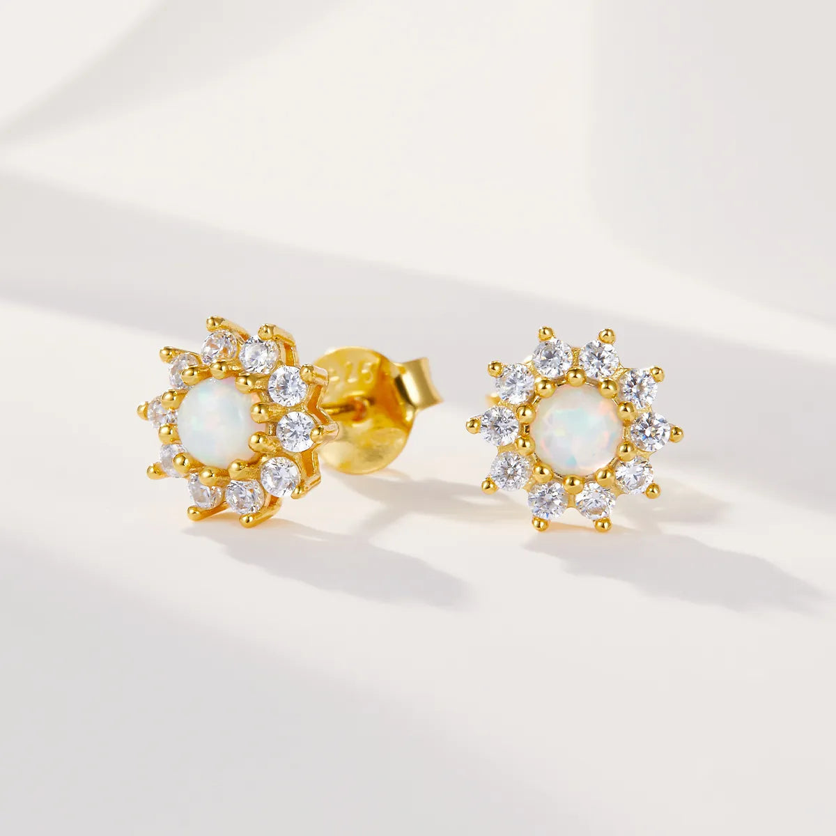 Sparkling White Opal Sunflower Stud Earring
