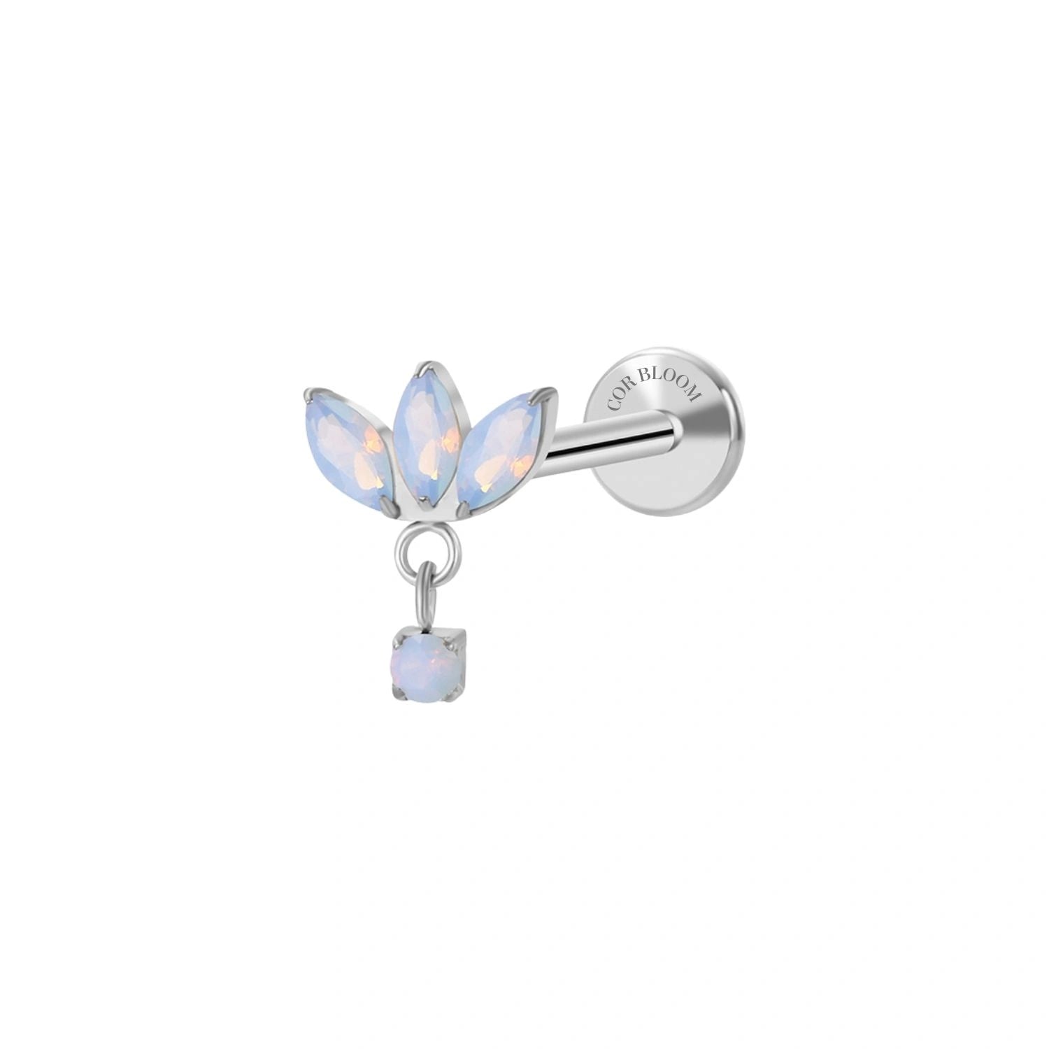Titanium Sky Blue Moonstone Trio Marquise Piercing Stud