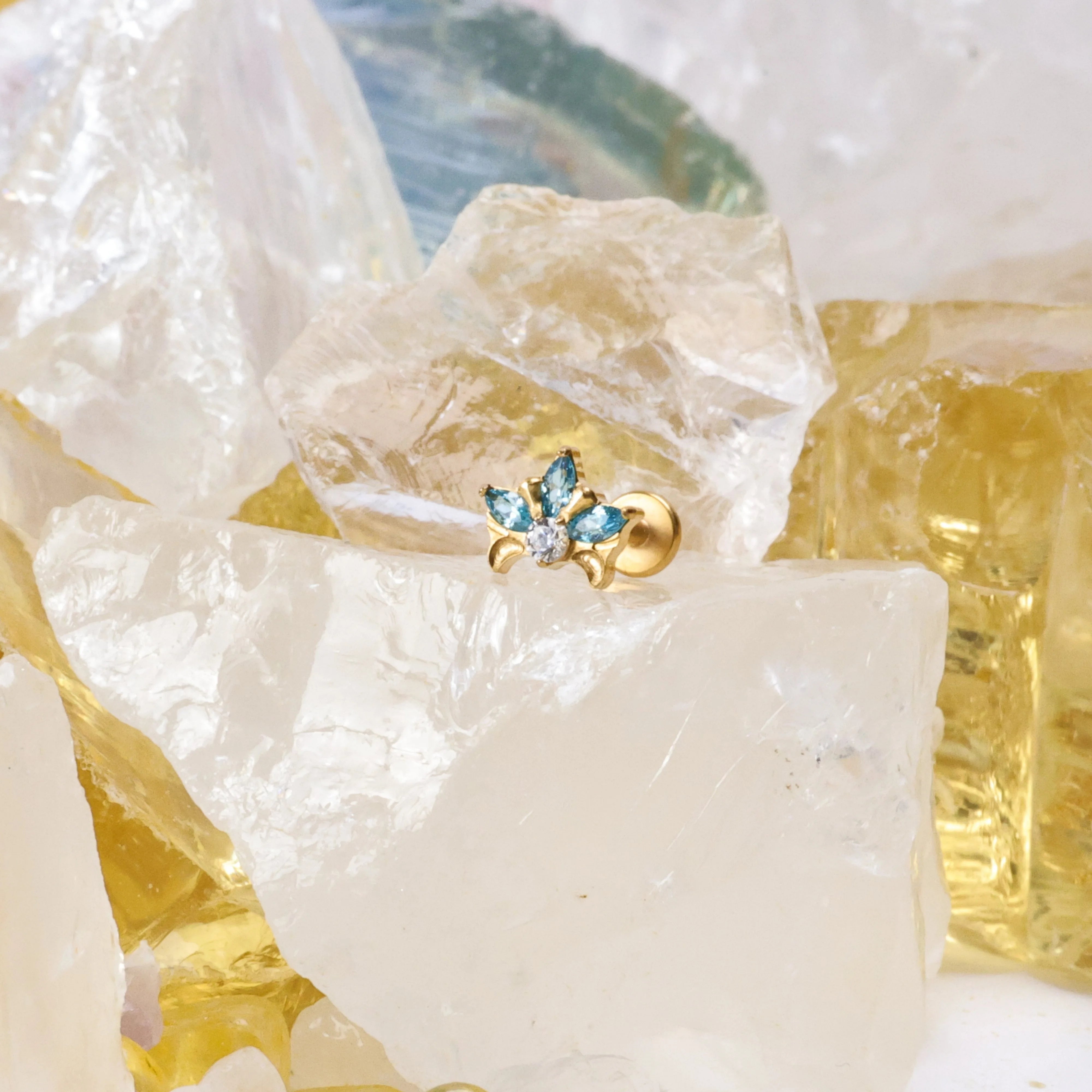 Titanium Hermes Brilliant Aquamarine Lotus Crown Stud