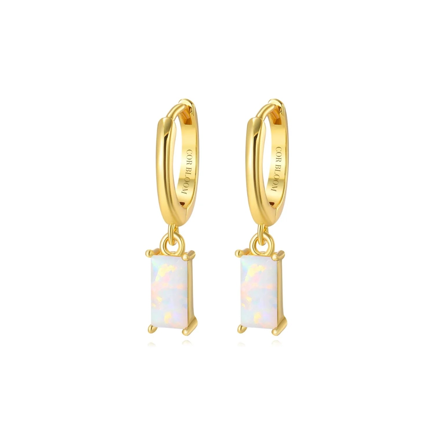 Amelia Precious White Opal Baguette Hoop Earrings
