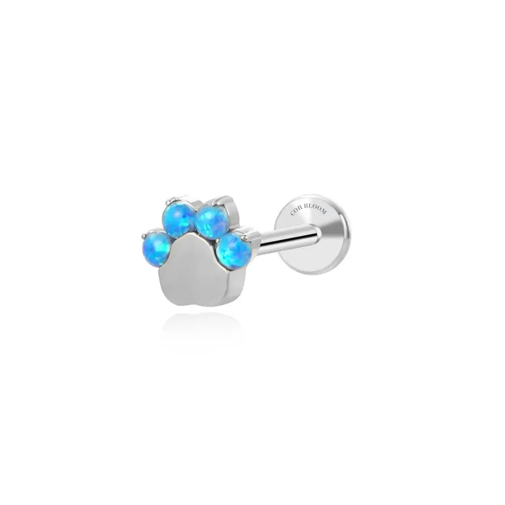 Implant-Grade Titanium Blue Opal Paw Flat Back Earring