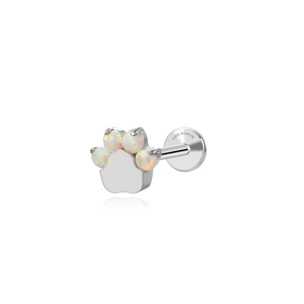 Implant-Grade Titanium White Opal Paw Flat Back Earring