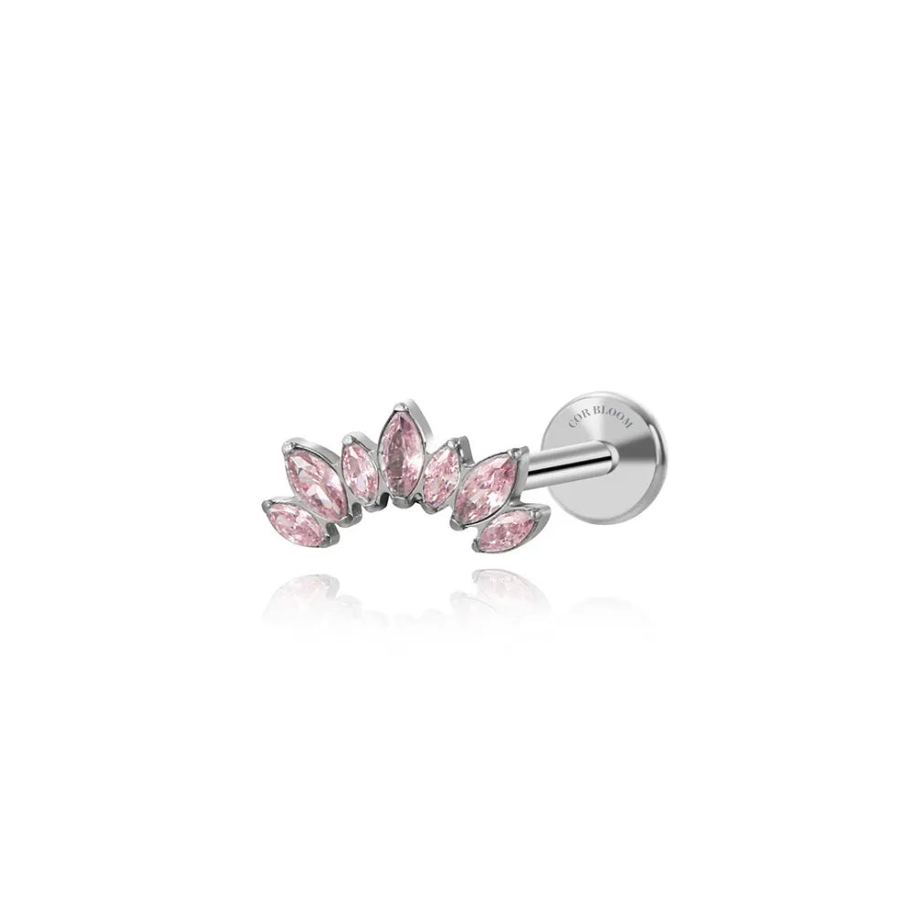 Titanium Pink Gemstone 7-Petal Crown Piercing Stud