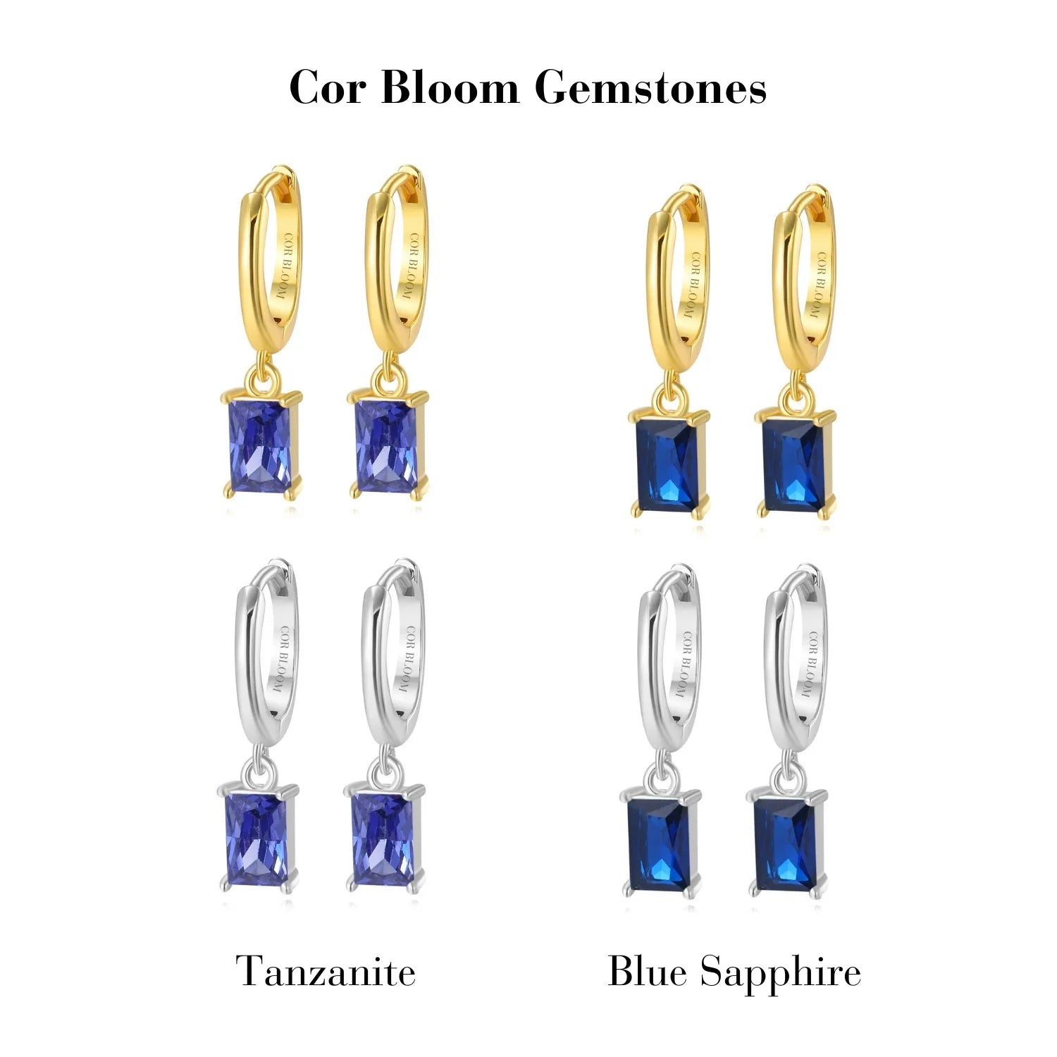 Amelia Blue Sapphire Baguette Hoop Earrings