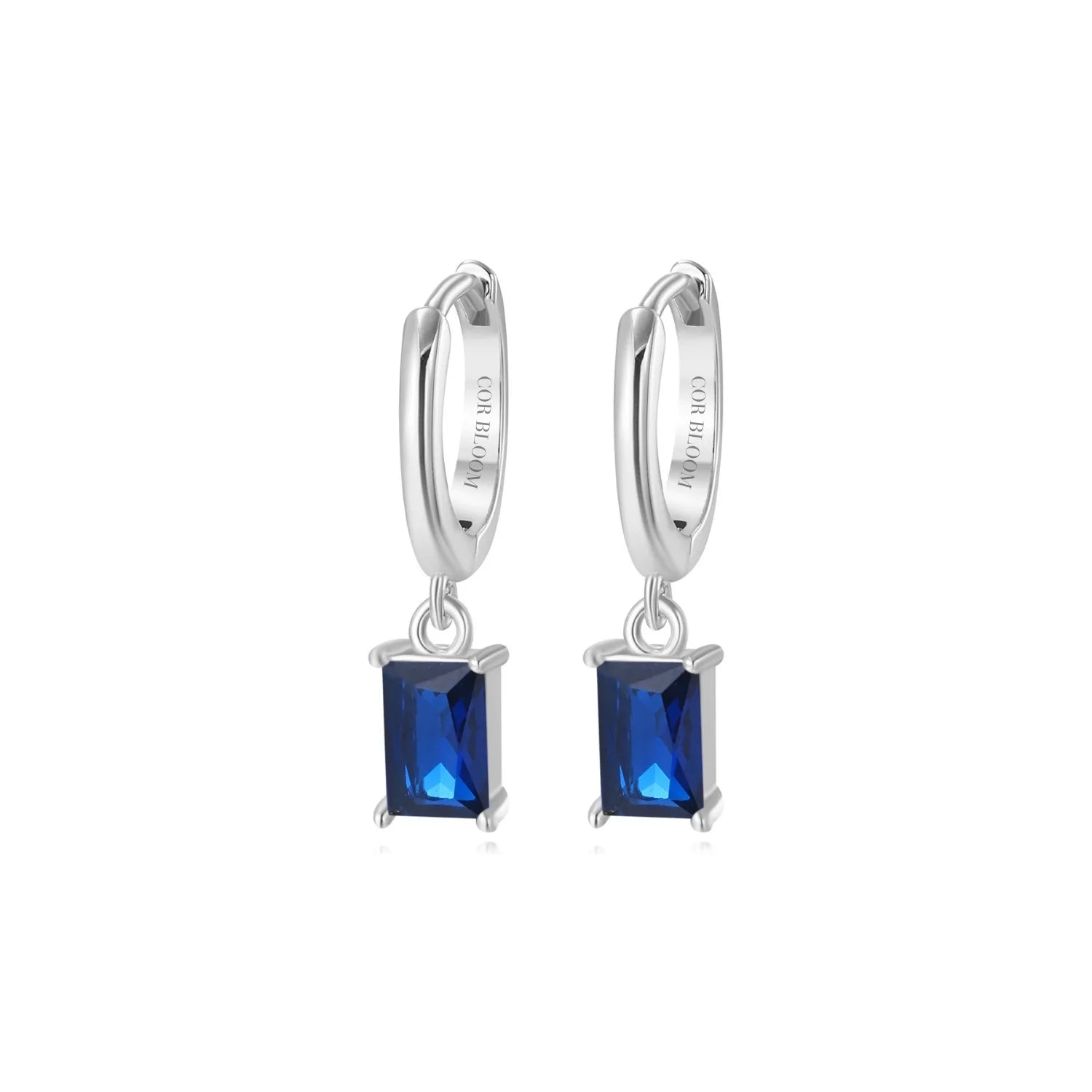 Amelia Blue Sapphire Baguette Hoop Earrings