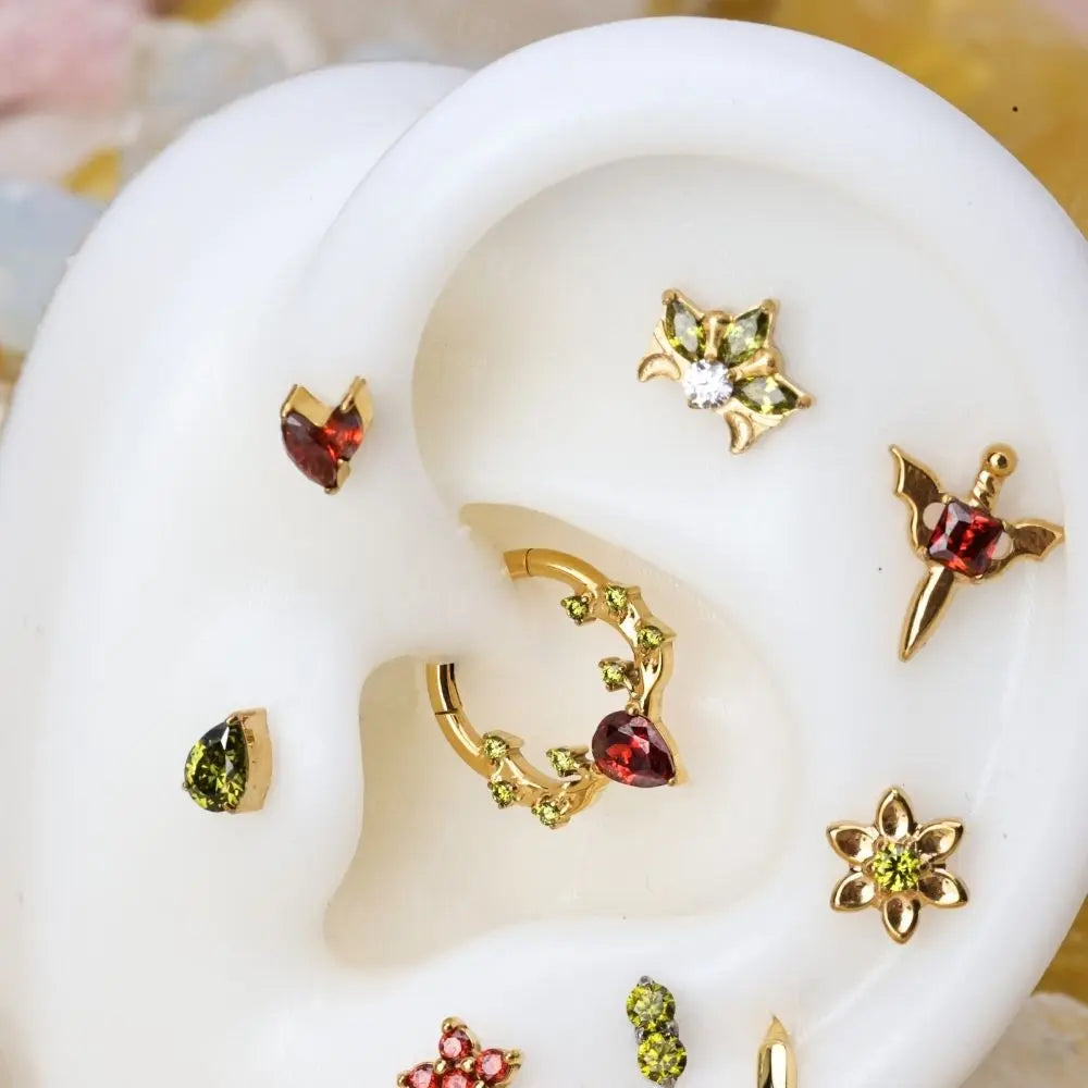 Titanium Azalea Dainty Peridot Flower Flat Back Stud