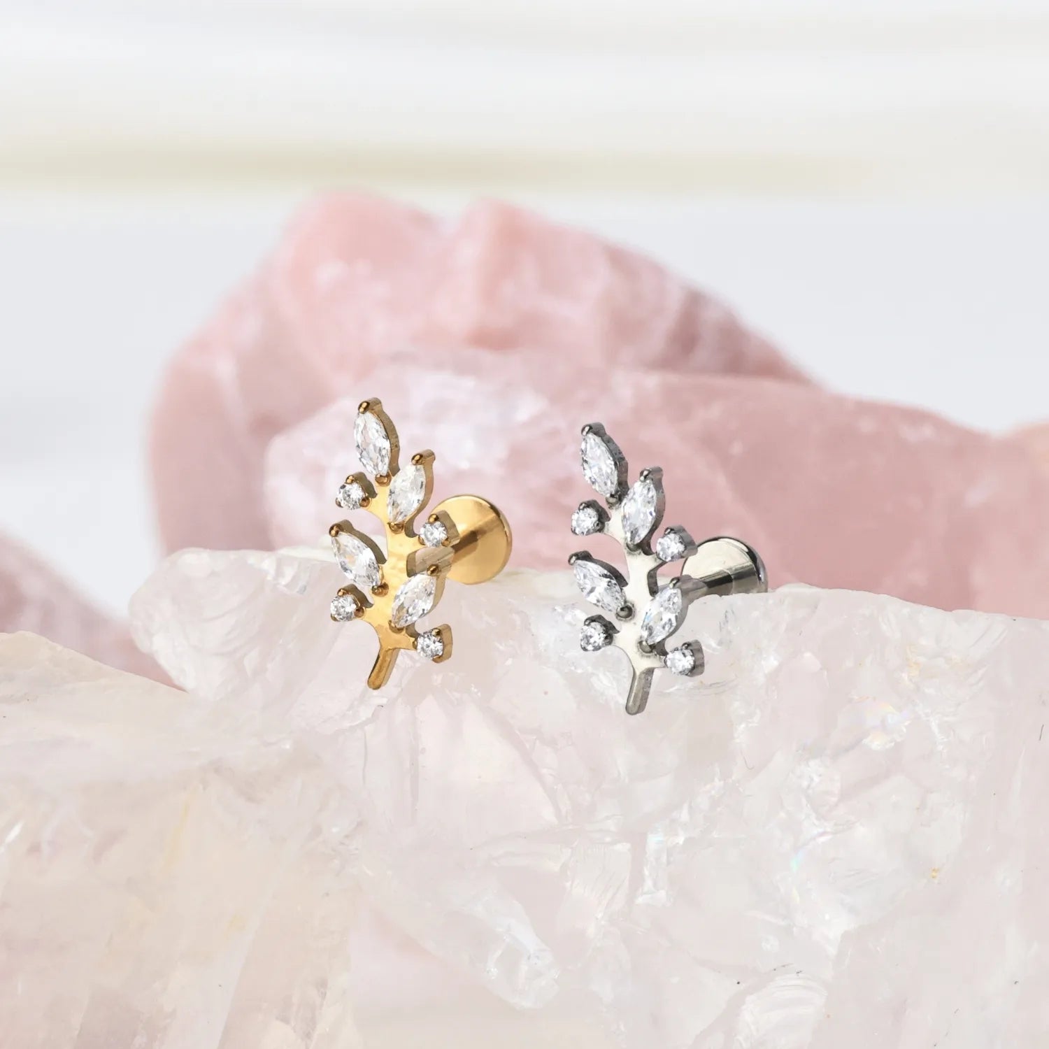 Titanium Diamond Climbing Leaf Piercing Stud
