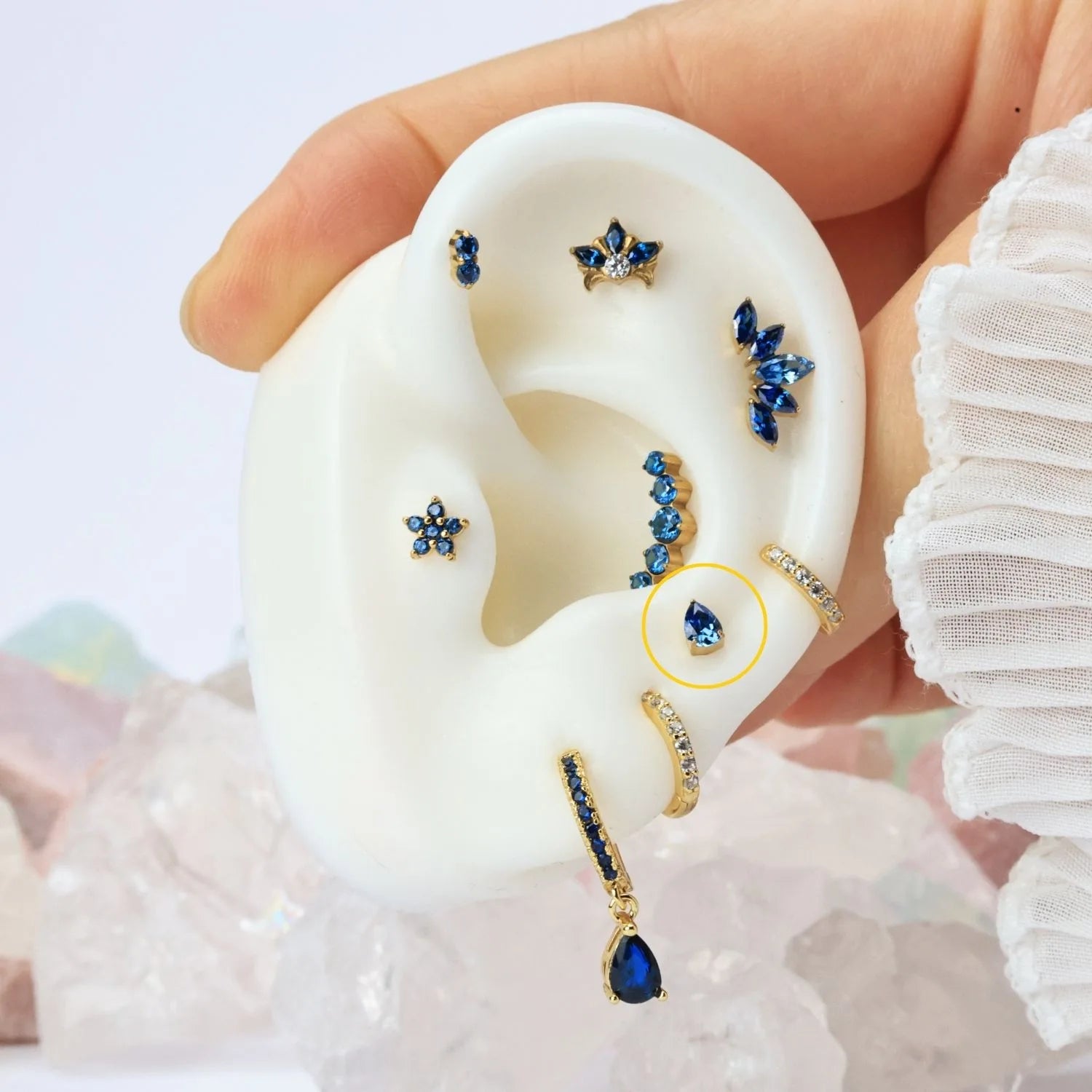 Titanium Apion Blue Sapphire Waterdrop Flat Back Stud