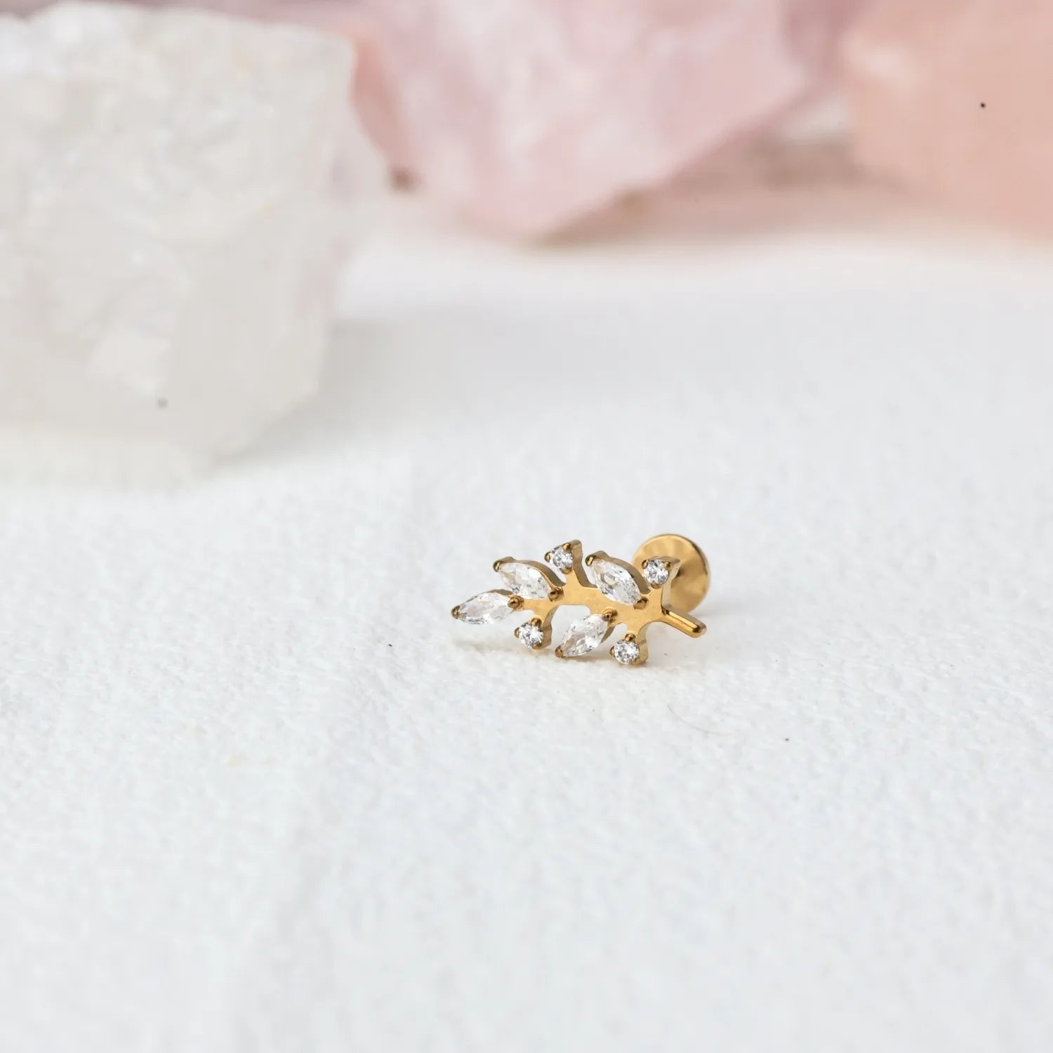 Titanium Diamond Climbing Leaf Piercing Stud