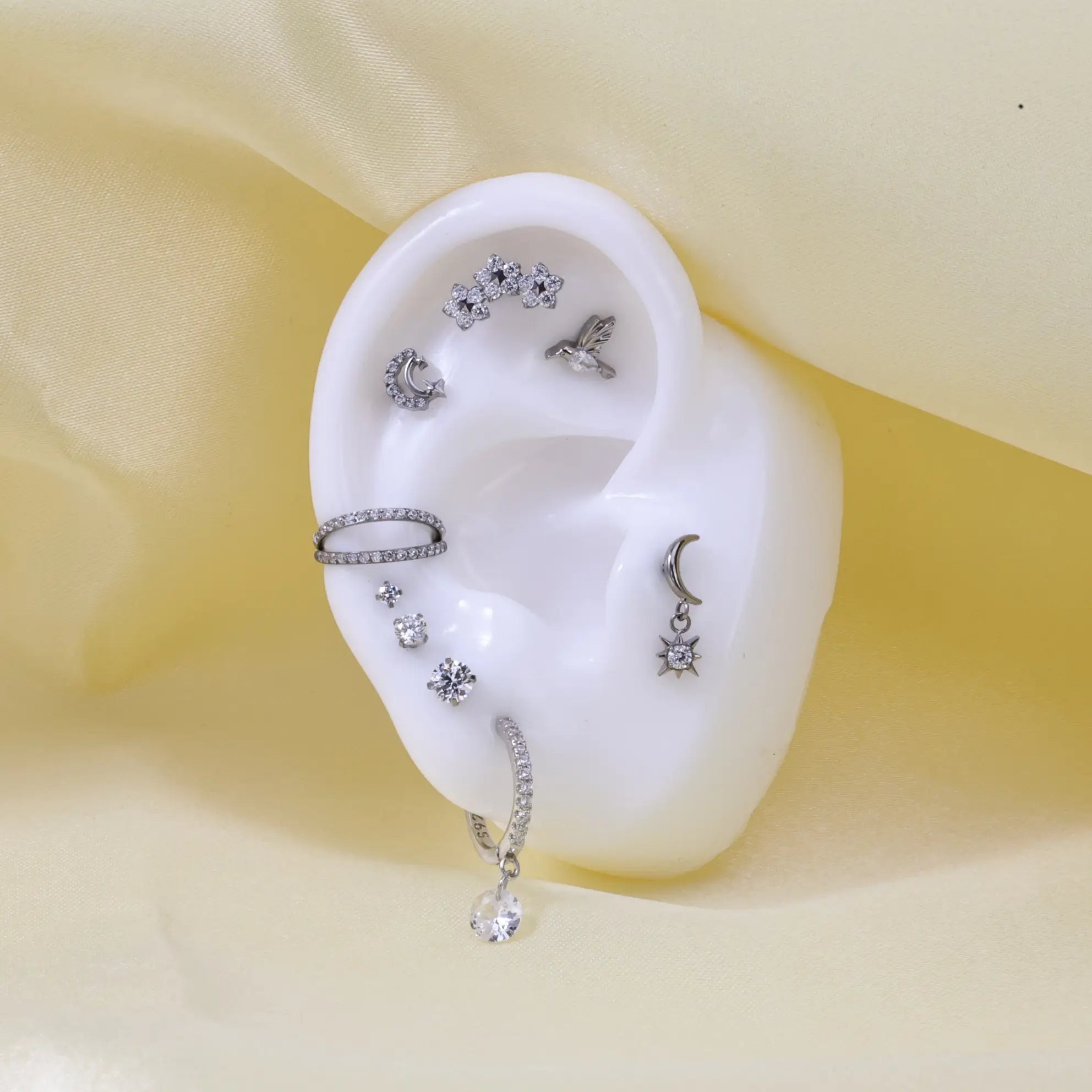 Titanium Everly Crescent Moon & Sun Dangling Piercing Stud