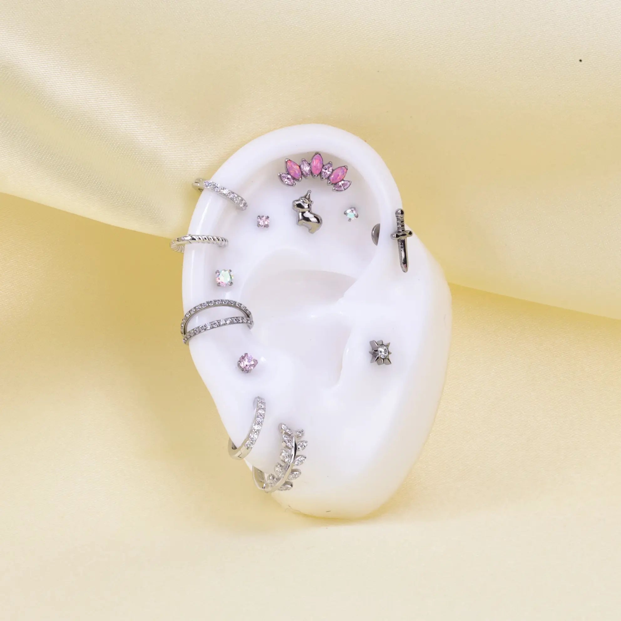 Titanium Pink Opal 7-Petal Crown Piercing Stud