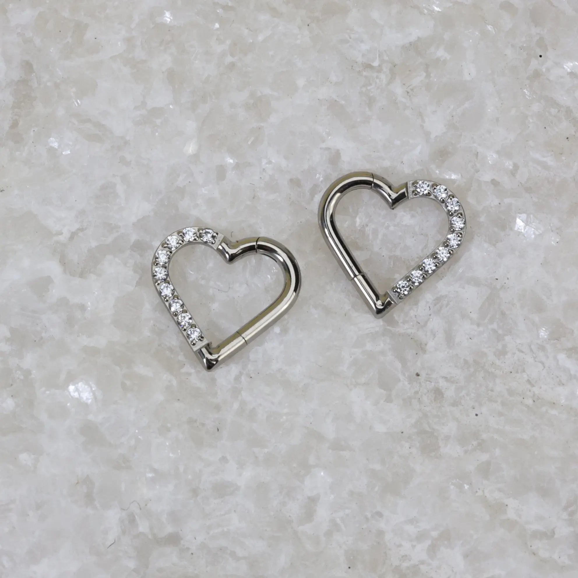 Titanium Pave Heart Daith Hoop | Septum Clicker