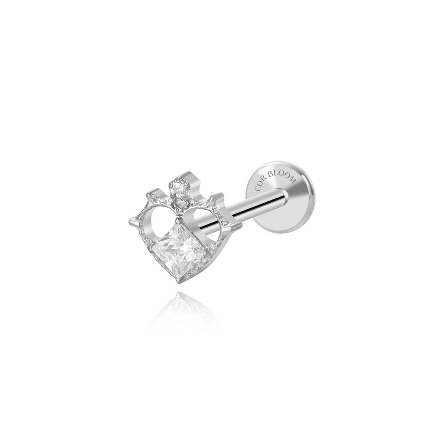 Titanium Crown Heart Flat Back Stud