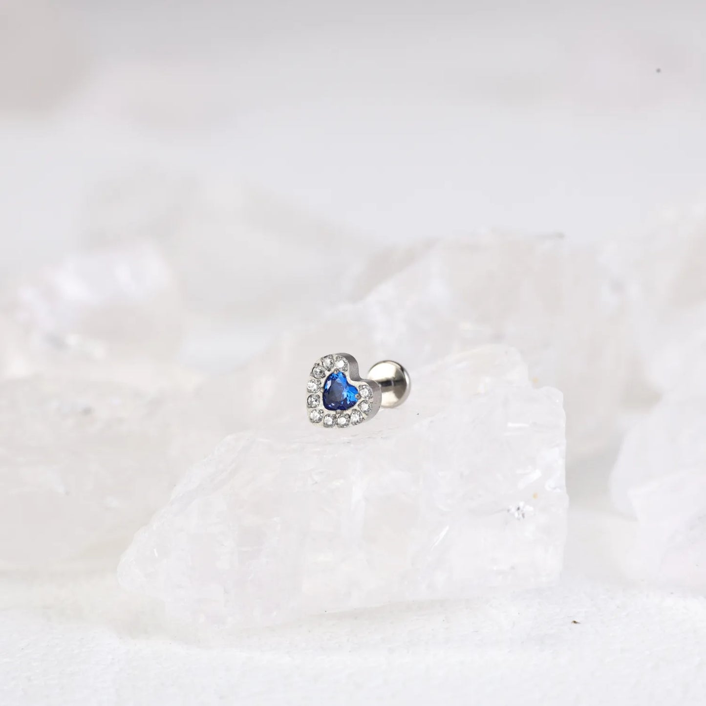 Titanium Blue Sapphire Heart Flat Back Piercing Stud