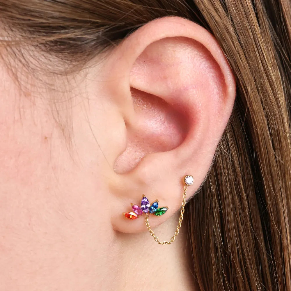 Titanium Aphrodite Rainbow Crown Double Piercing Flat-Back Studs