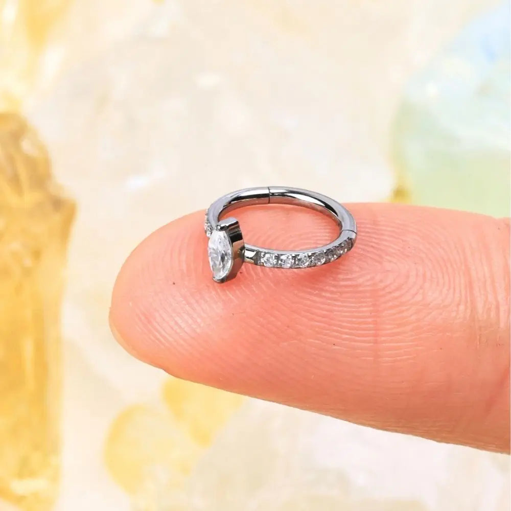 Titanium Marquise Diamond Clicker | Helix Ring | Conch Hoop