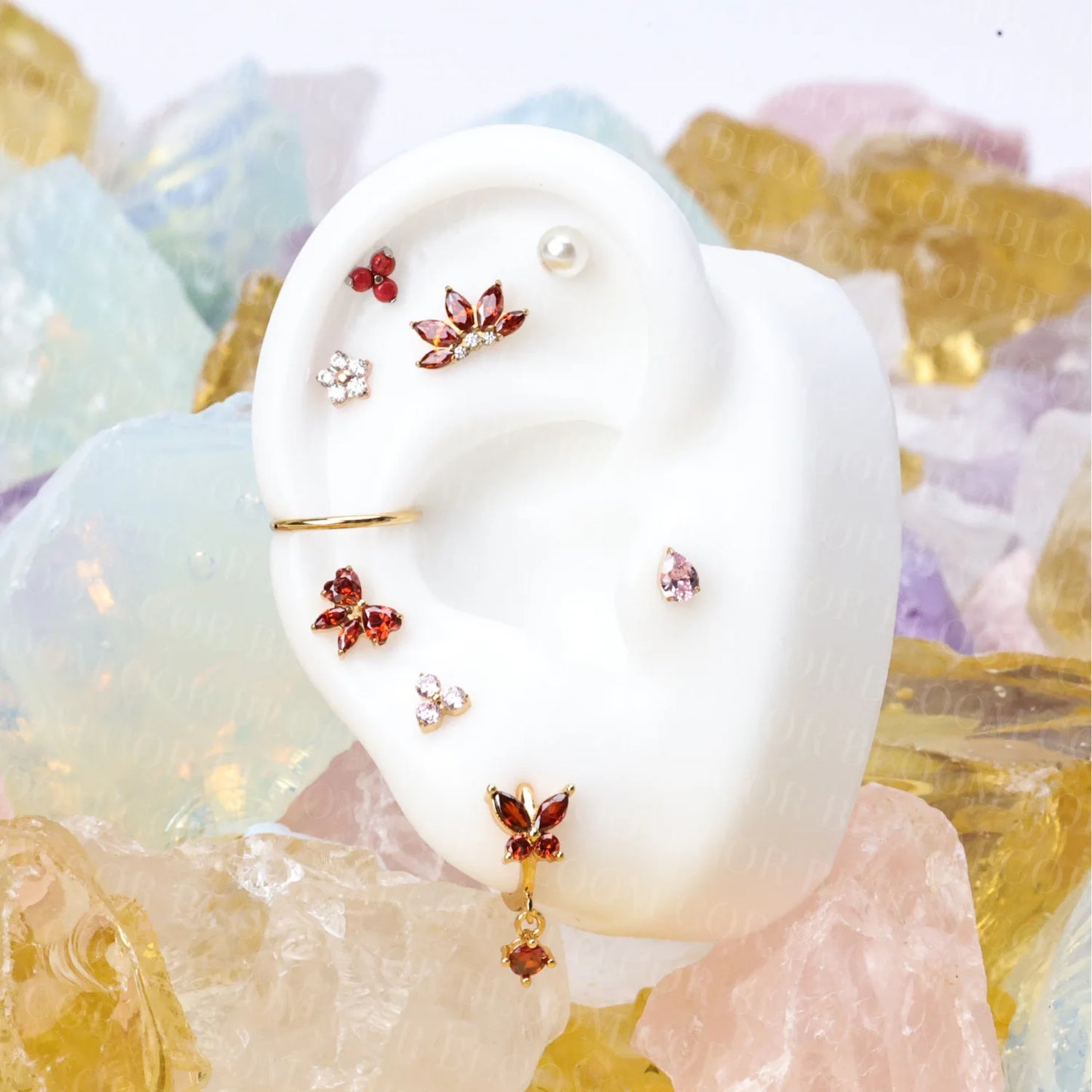 Nefeli Red Garnet Butterfly Huggie Earrings