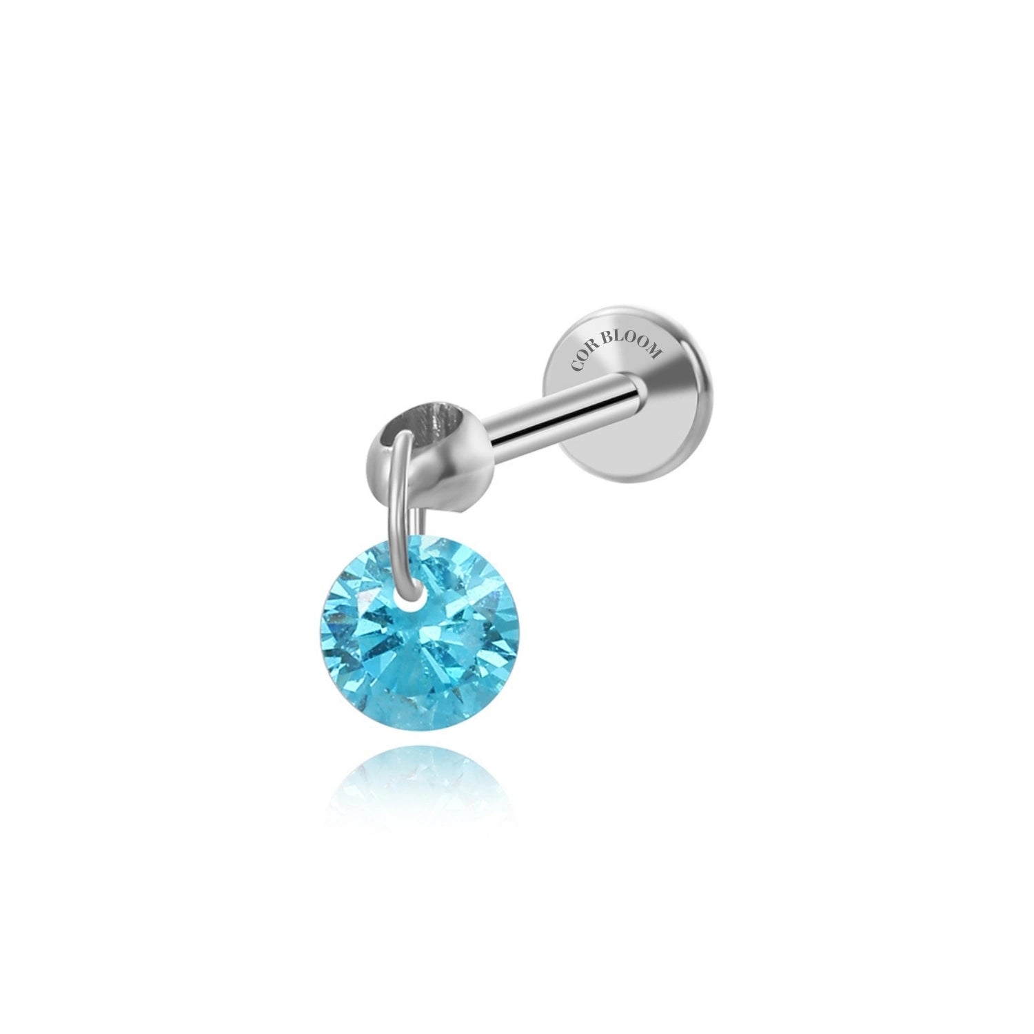 Titanium Floating Aquamarine Charm Flat Back Stud Earring